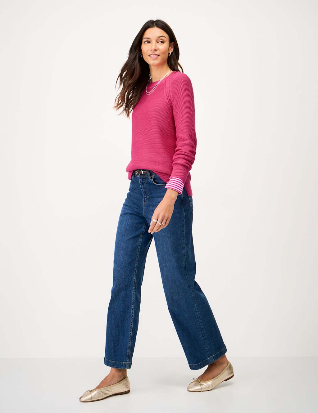 Crew Clothing Women's Pure Cotton Textured Stitch Jumper - 12 - Medium Pink - Available at M&S
