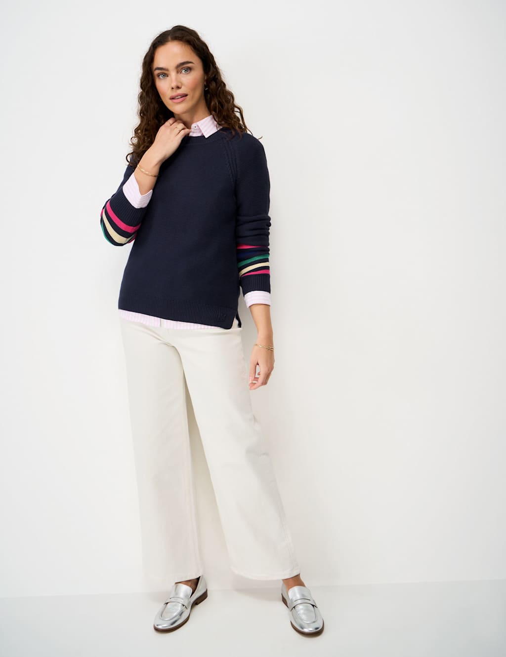 Crew Clothing Women's Pure Cotton Textured Stitch Jumper - 14 - Navy Mix - Available at M&S