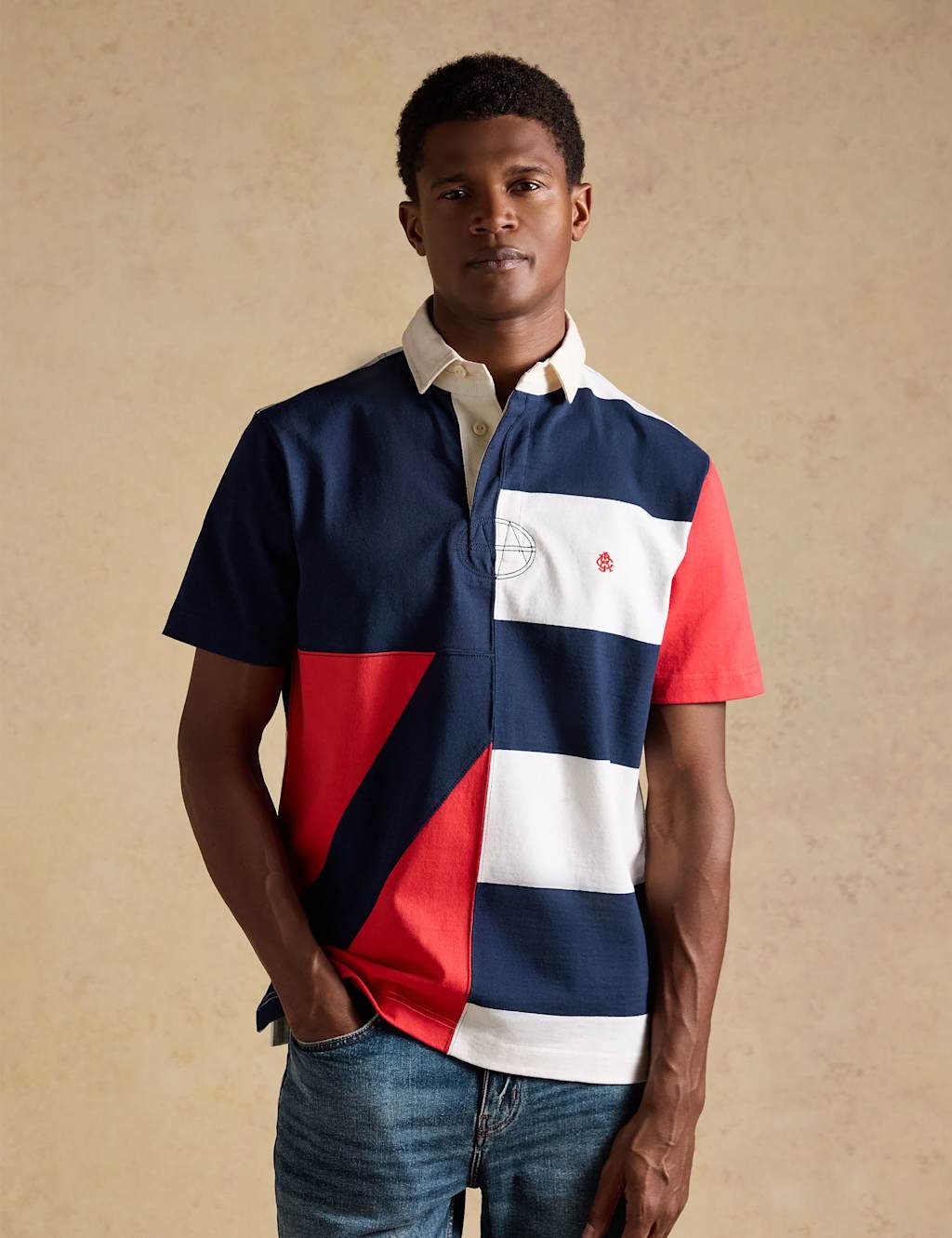 Joules Men's Pure Cotton Colour Block Short Sleeve Rugby Shirt - M - Navy Mix - Available at M&S
