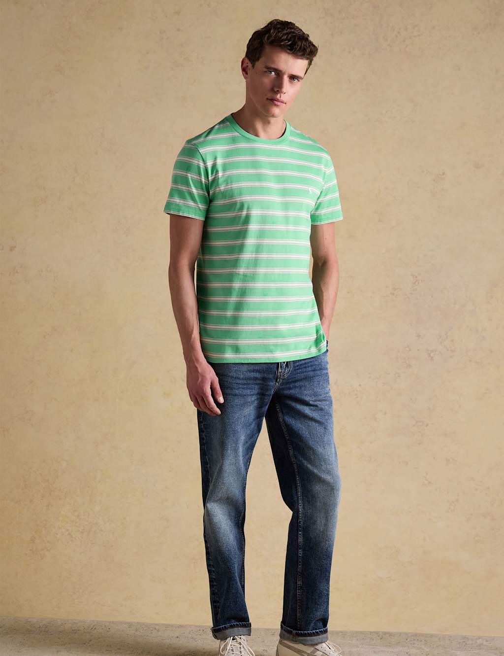 Joules Men's Pure Cotton Striped Crew Neck T-Shirt - M - Green Mix - Available at M&S