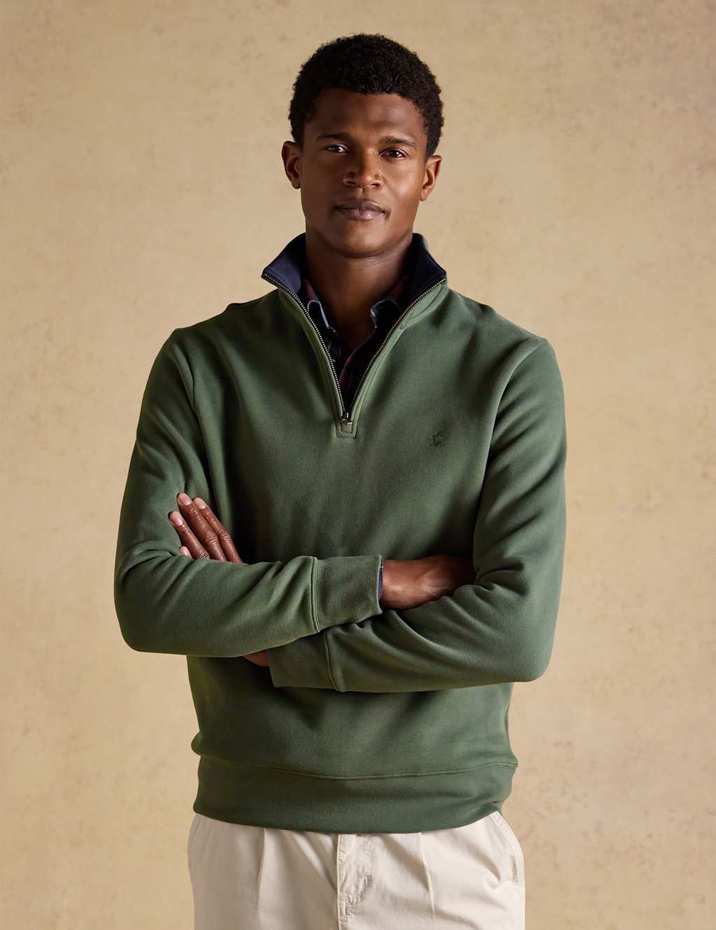 Joules Men's Pure Cotton Quarter Zip Sweatshirt - M - Khaki - Available at M&S