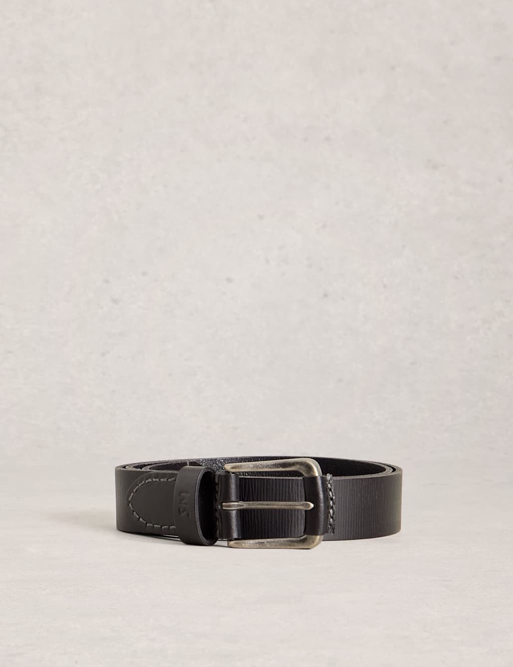 White Stuff Men's Leather Rectangular Buckle Belt - S - M - Black - Available at M&S