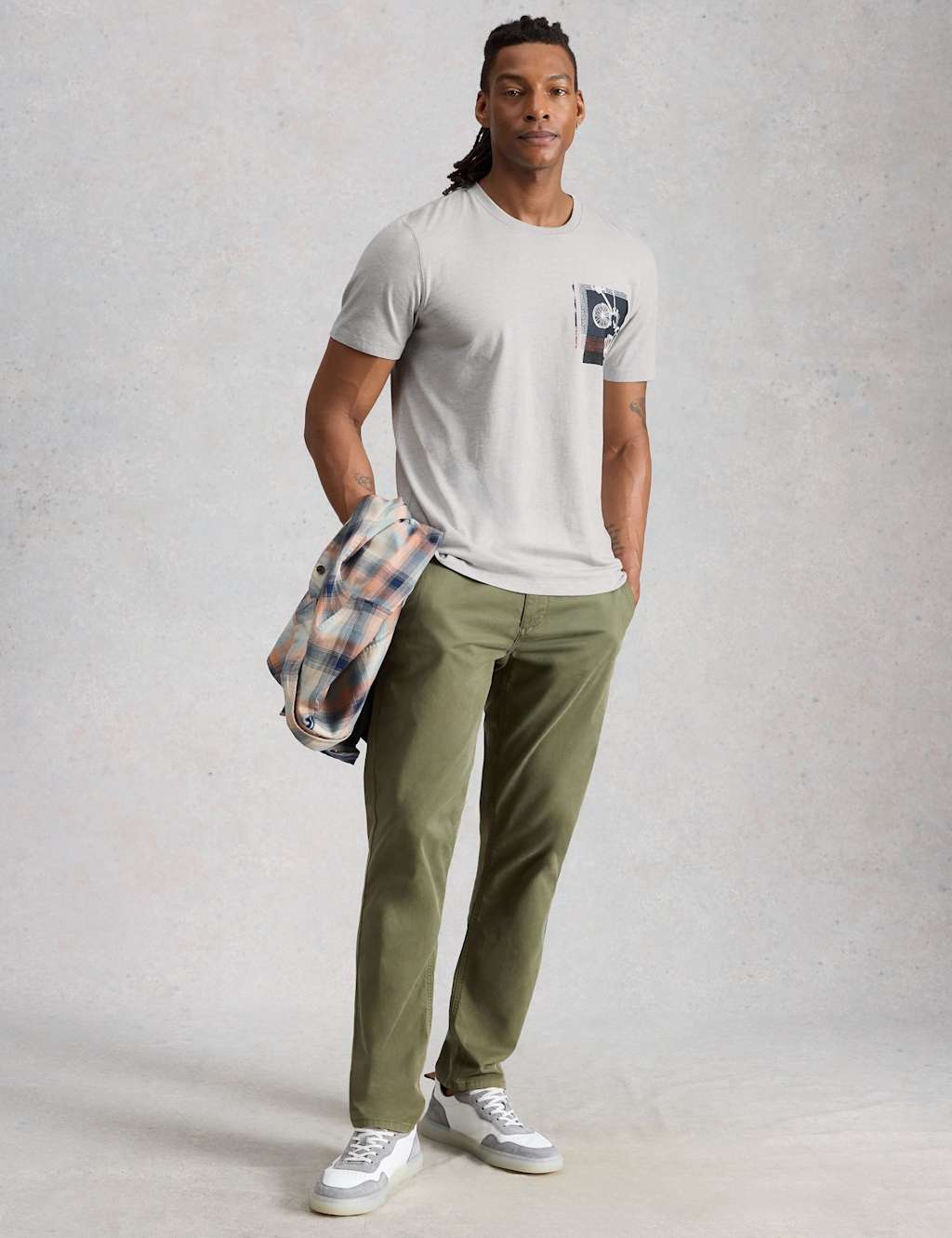 White Stuff Men's Cotton Rich Bike Graphic Crew Neck T-Shirt - XL - Grey Mix - Available at M&S