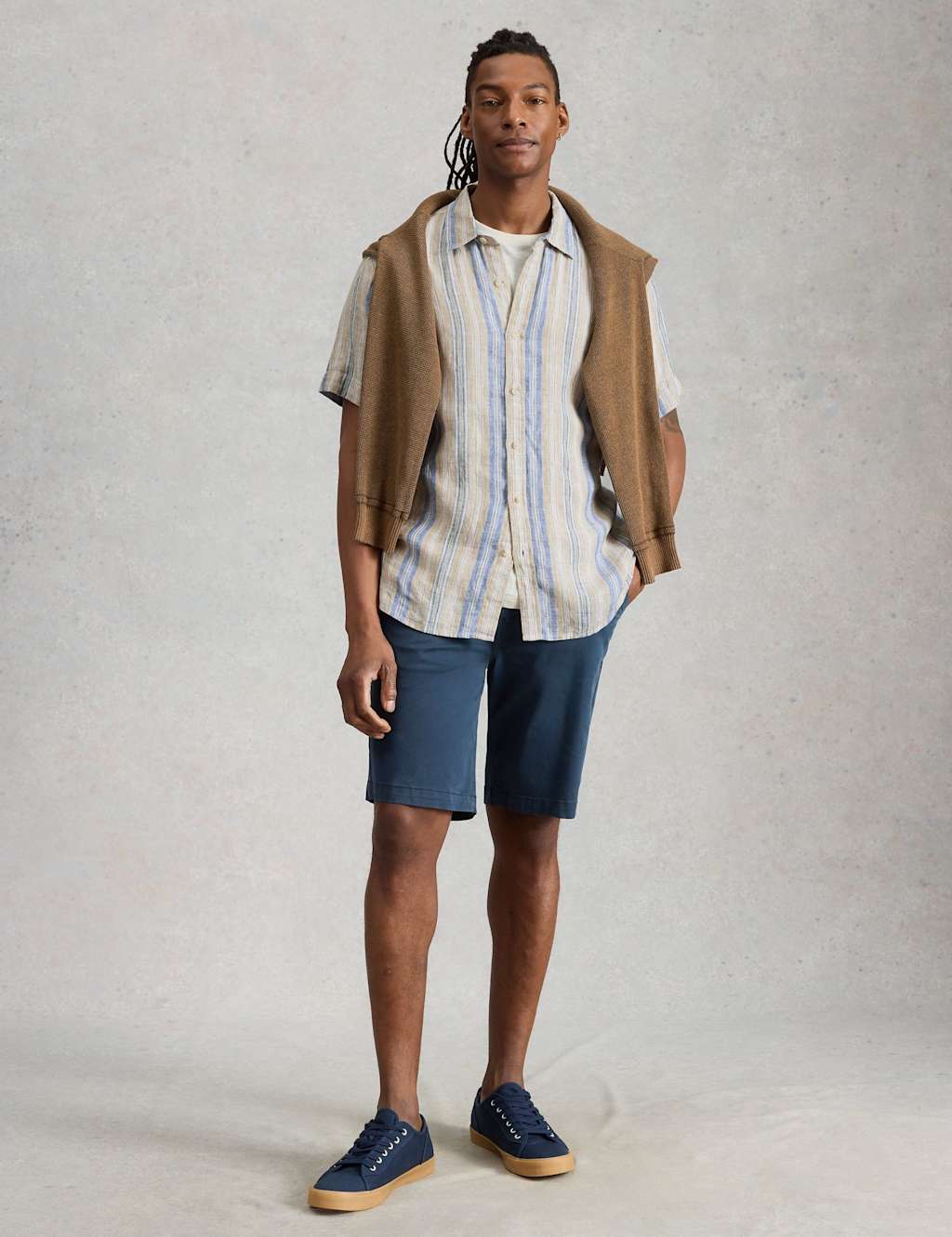 White Stuff Men's Regular Fit Pure Linen Striped Shirt - M - Green Mix - Available at M&S