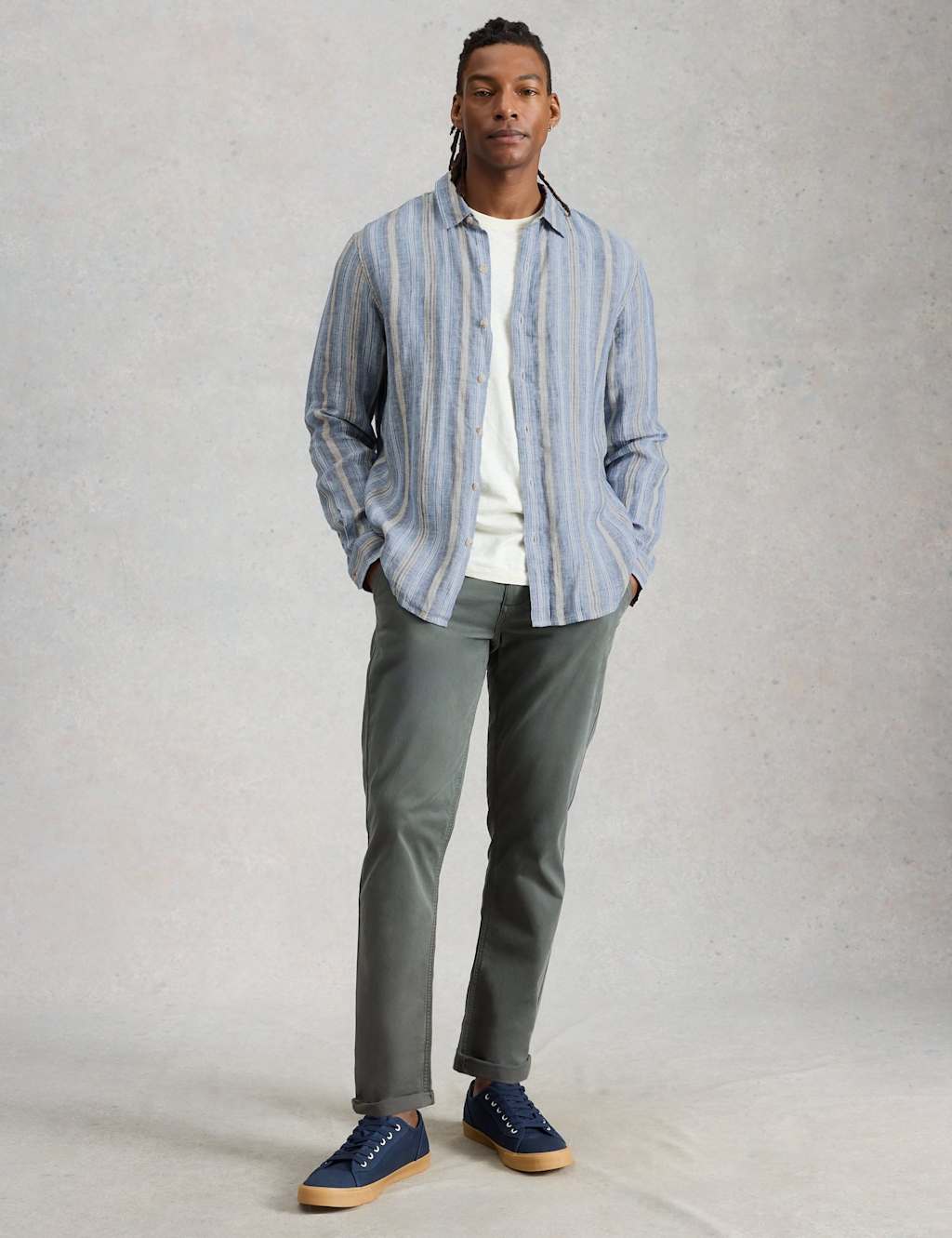 White Stuff Men's Regular Fit Pure Linen Striped Shirt - L - Blue Mix - Available at M&S