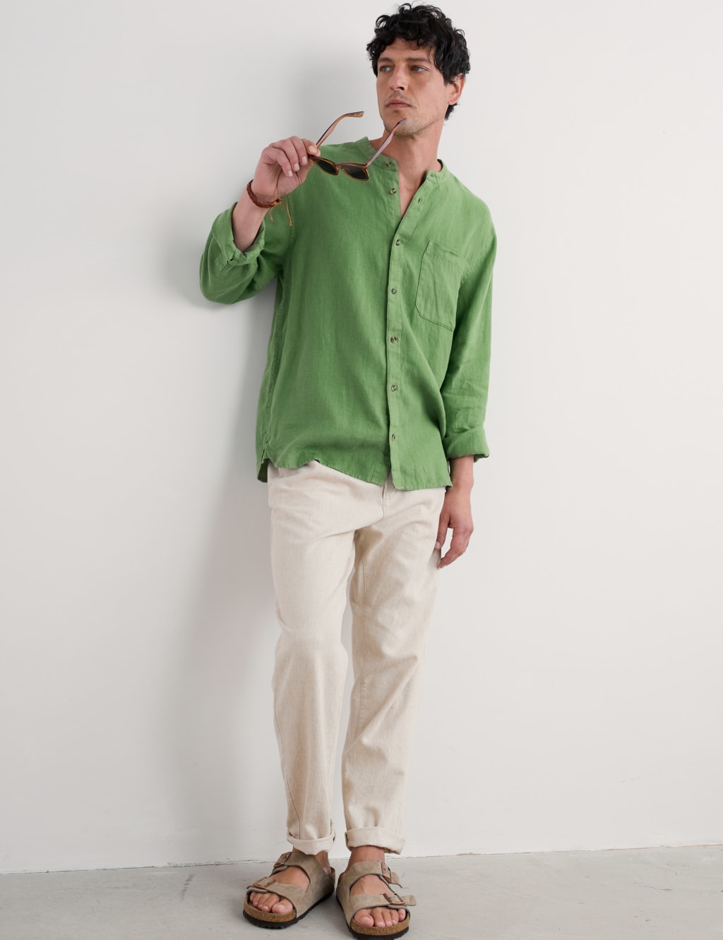 Pure Linen Grandad Collar Shirt