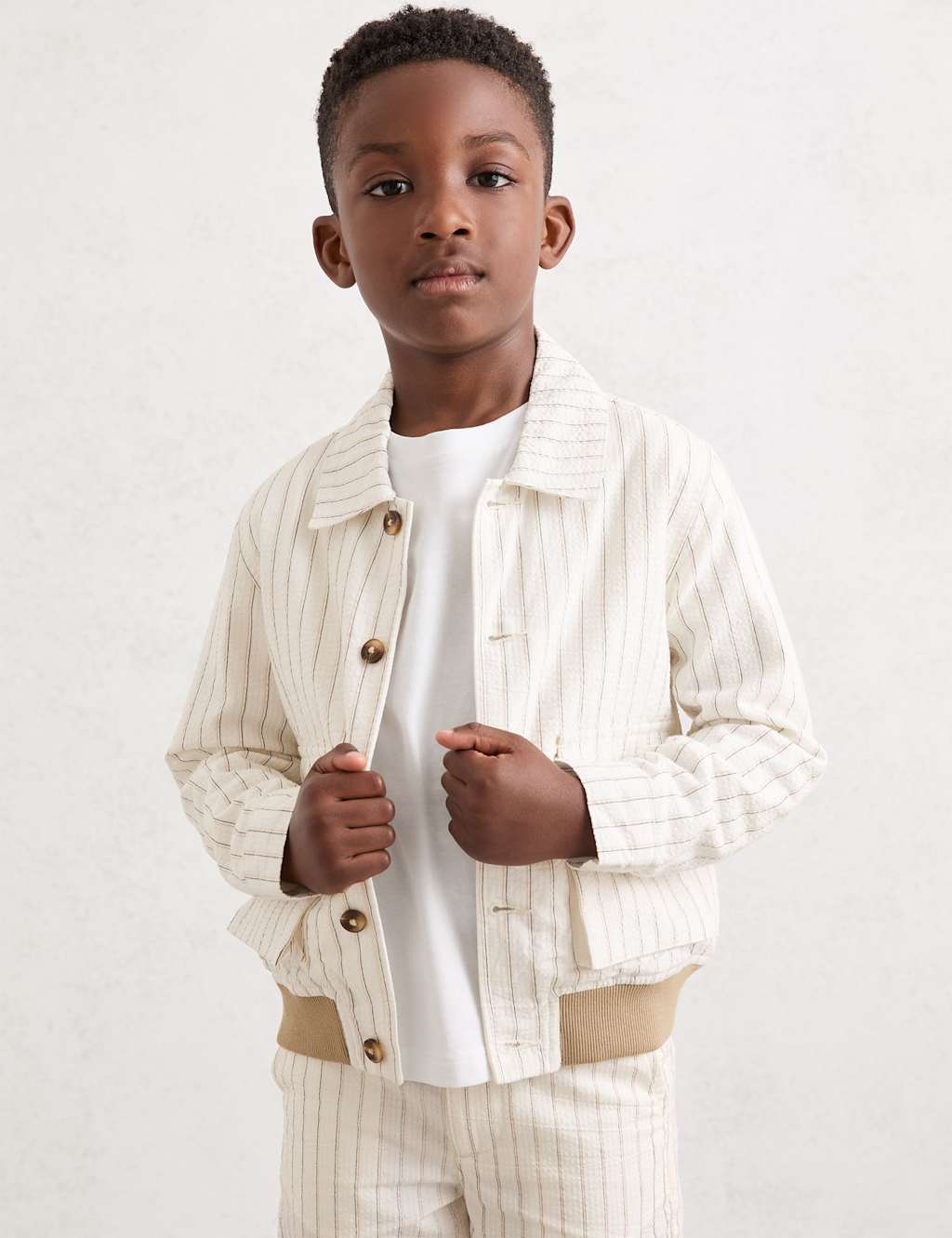 Reiss Pure Cotton Striped Harrington Jacket (3-14 Yrs) White Mix