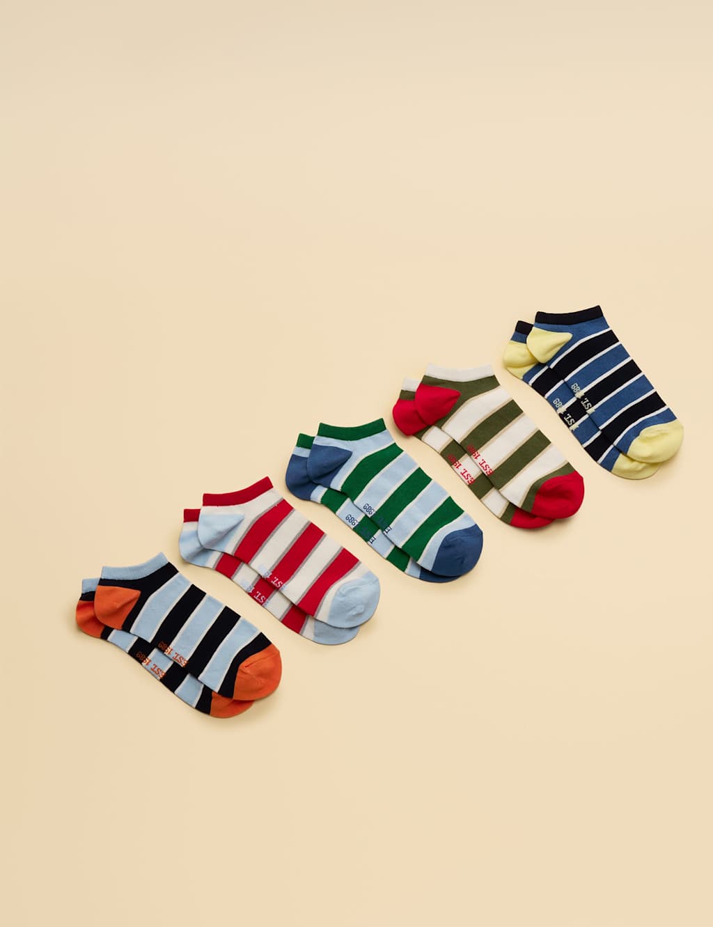 Joules Men's 5 Pack Cotton Rich Striped Trainer Socks - Multi - Available at M&S