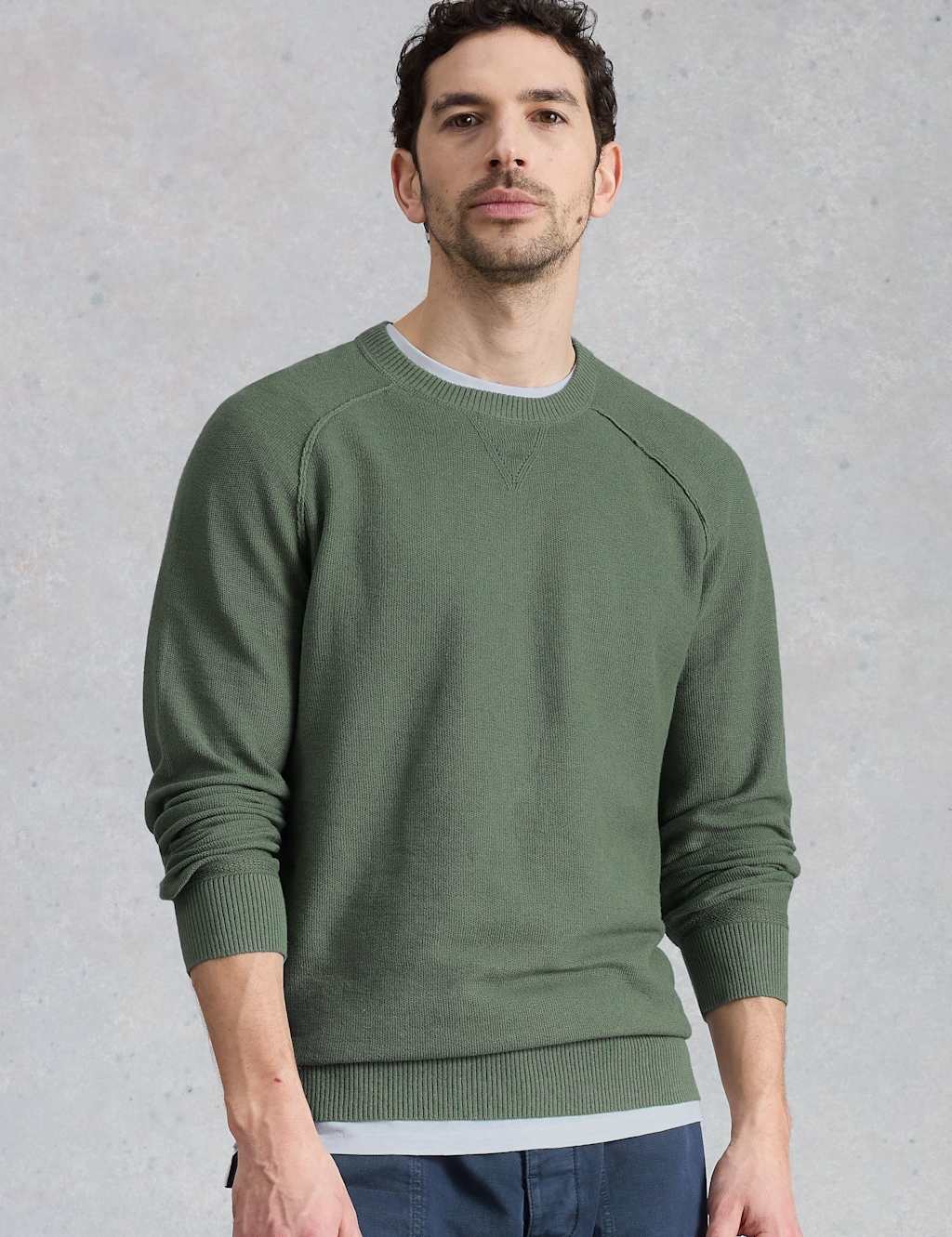 White Stuff Men's Cotton Rich Raglan Lightweight Jumper - M - Green - Available at M&S
