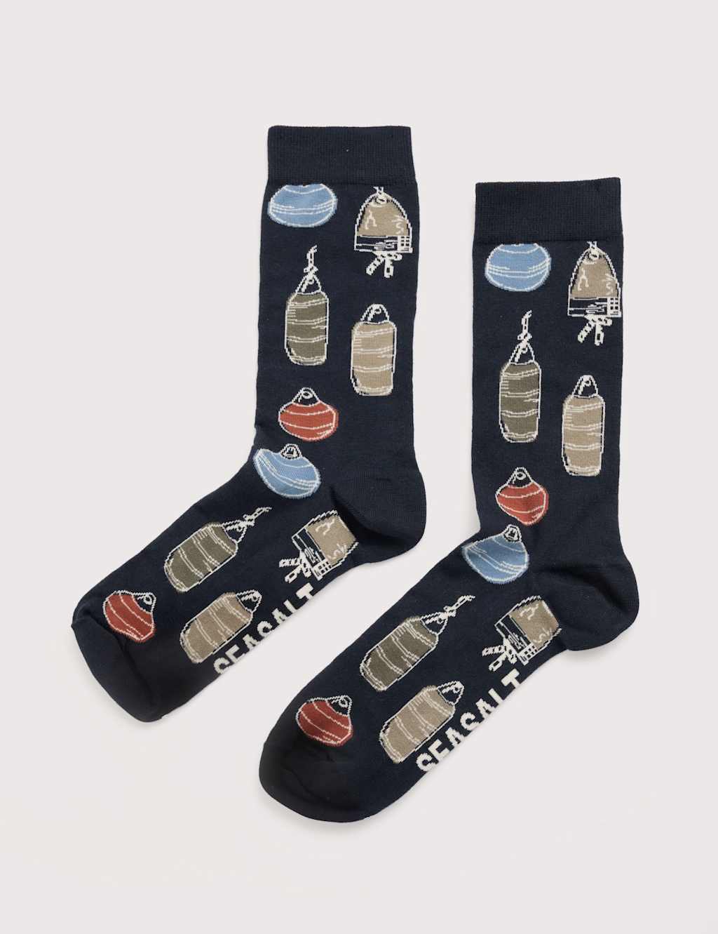Seasalt Cornwall Men's Cotton Rich Cornish Buoys Ankle High Socks - Navy Mix, Navy Mix