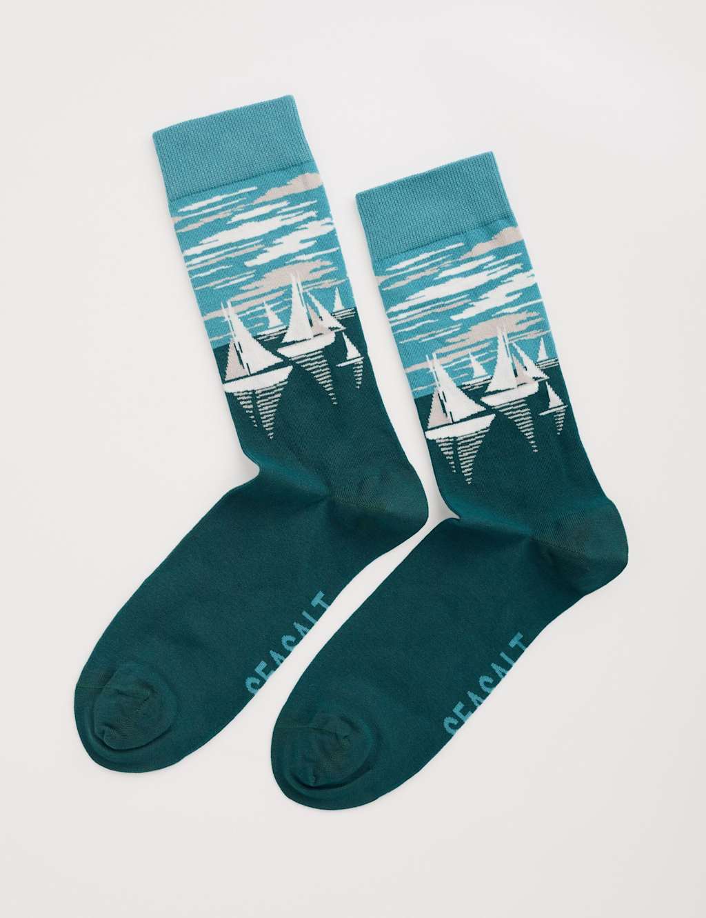 Seasalt Cornwall Men's Cotton Rich Sailboat Print Socks - Teal Mix, Teal Mix