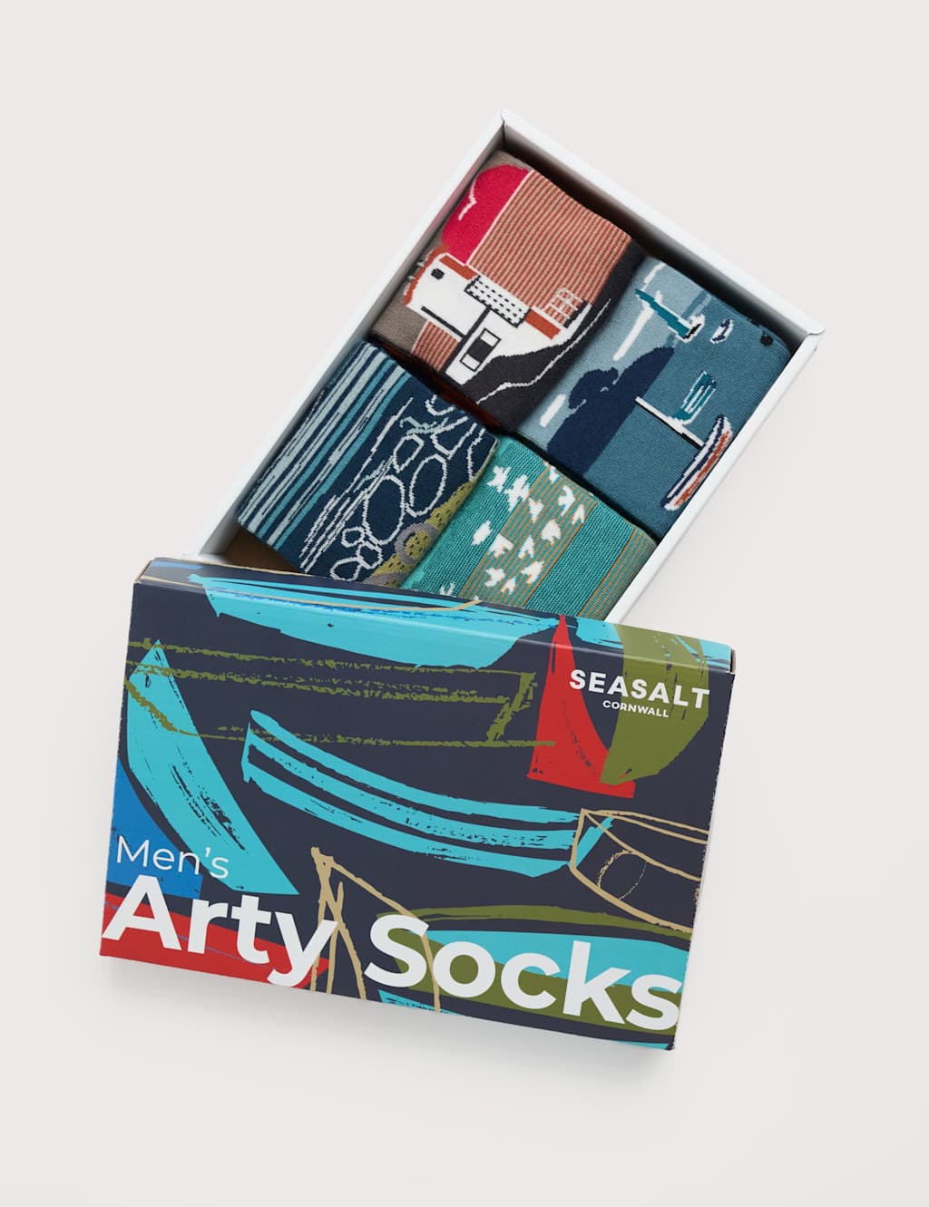 Seasalt Cornwall 4pk Seaside Design Cotton Rich Socks Gift Box Multi