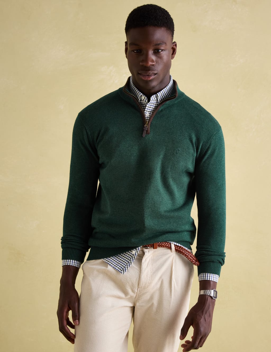 Pure Cotton Funnel Neck Half Zip Jumper