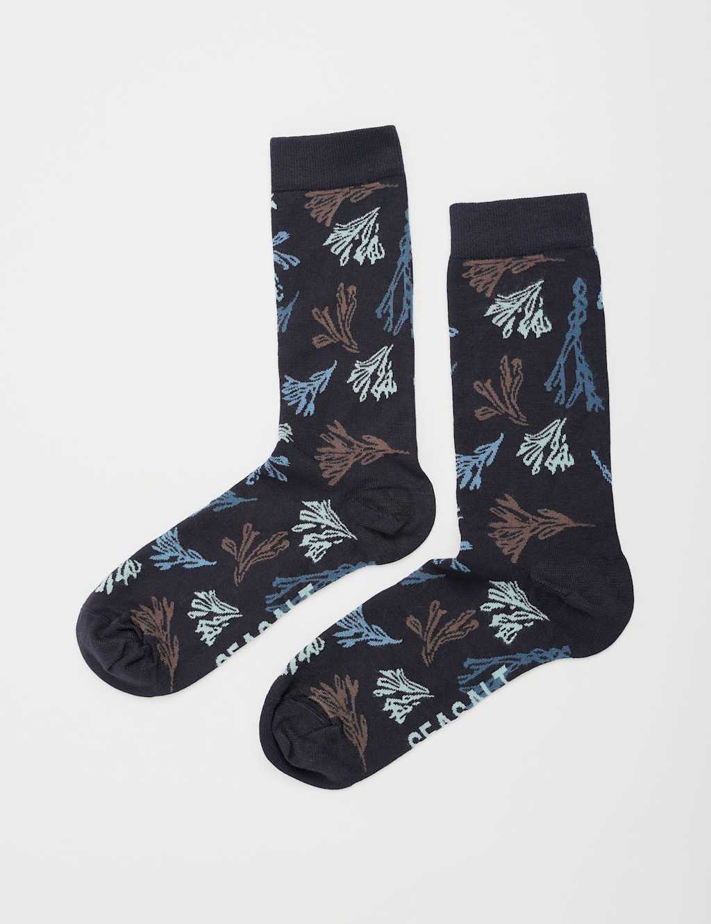 Seasalt Cornwall Men's Leaf Printed Socks - Navy Mix, Navy Mix