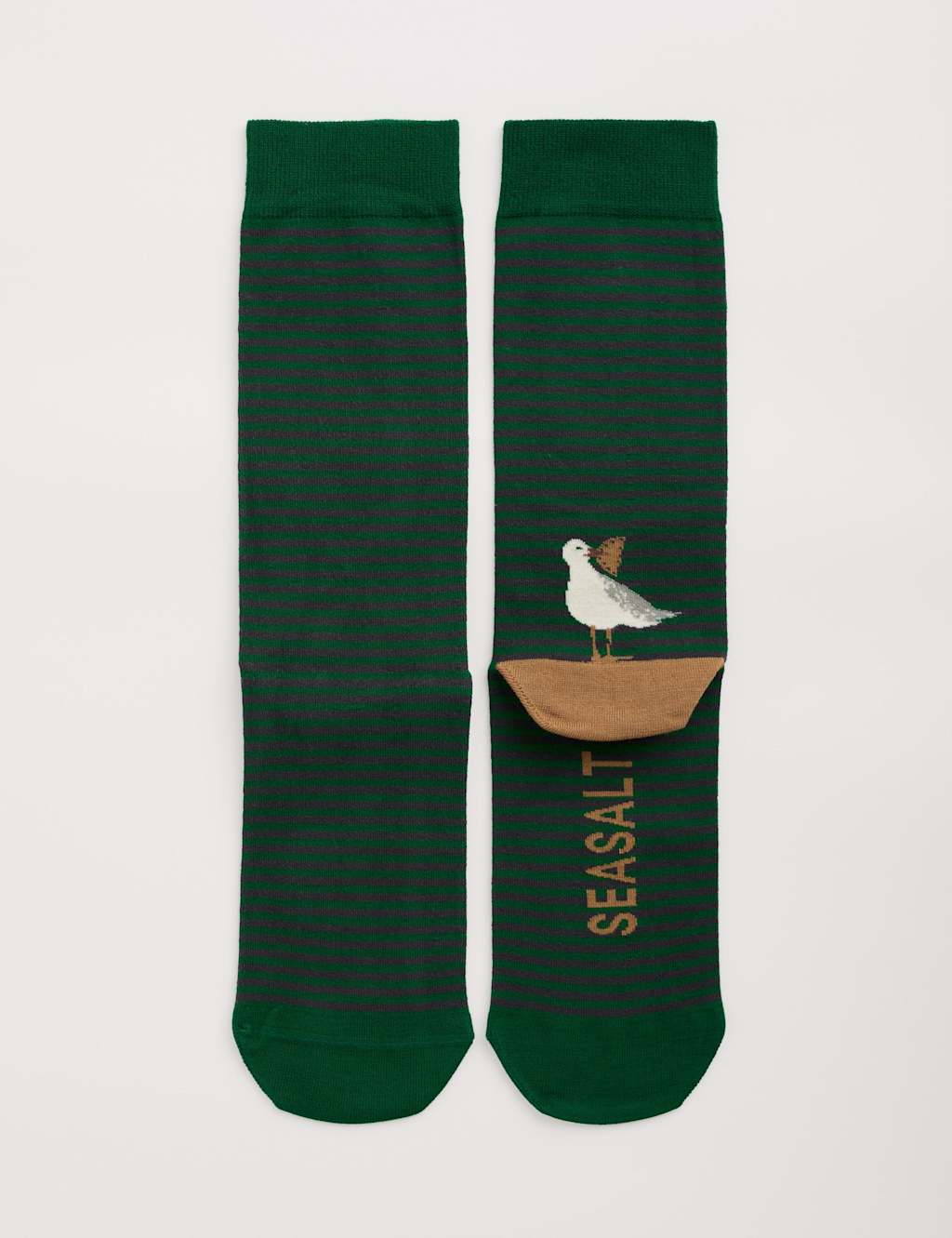 Seasalt Cornwall Men's Stripe Bird Motif Socks - Green Mix, Green Mix