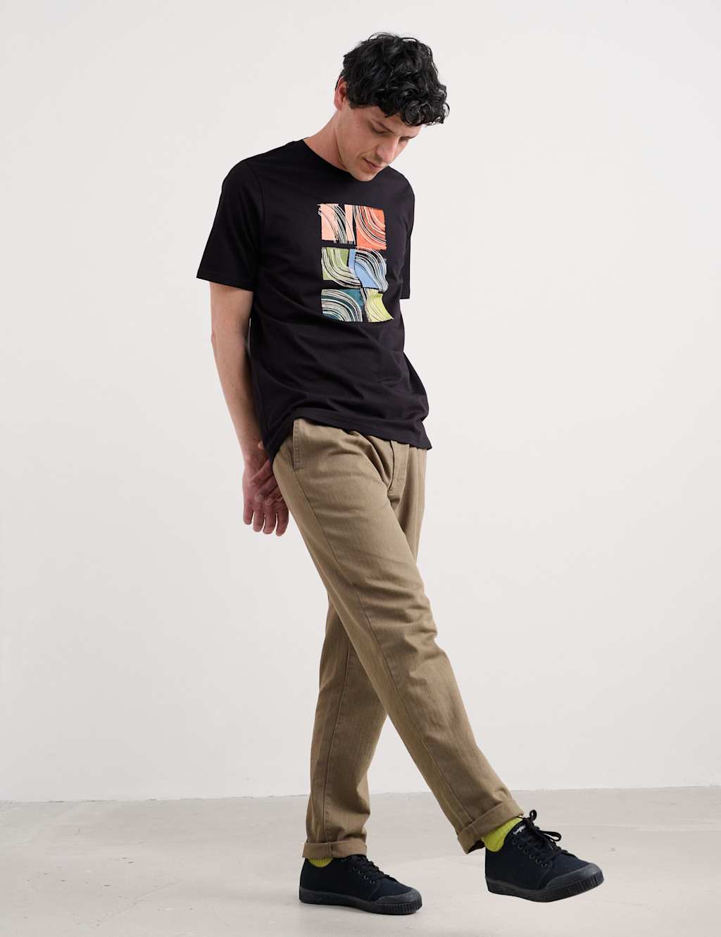 Seasalt Cornwall Pure Cotton Graphic Crew Neck T-Shirt Black Mix