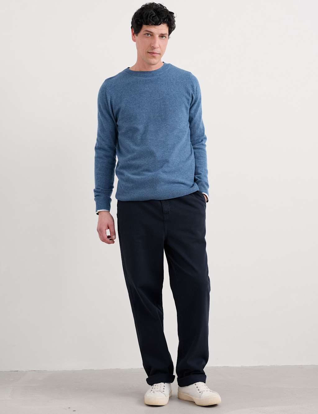 Seasalt Cornwall Men's Merino Wool Crew Neck Jumper - Blue, Blue
