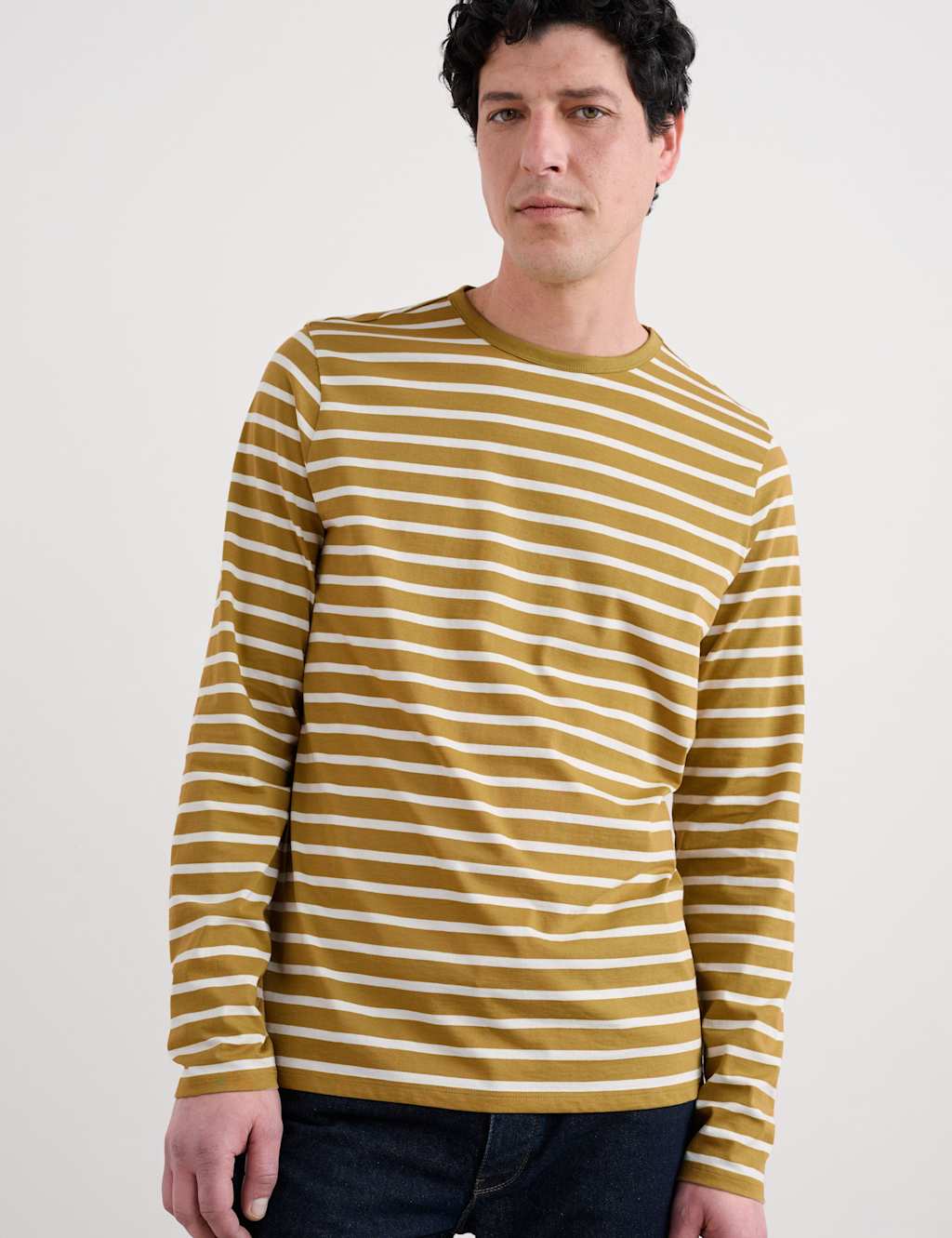 Seasalt Cornwall Pure Cotton Striped Long Sleeve Top Yellow Mix