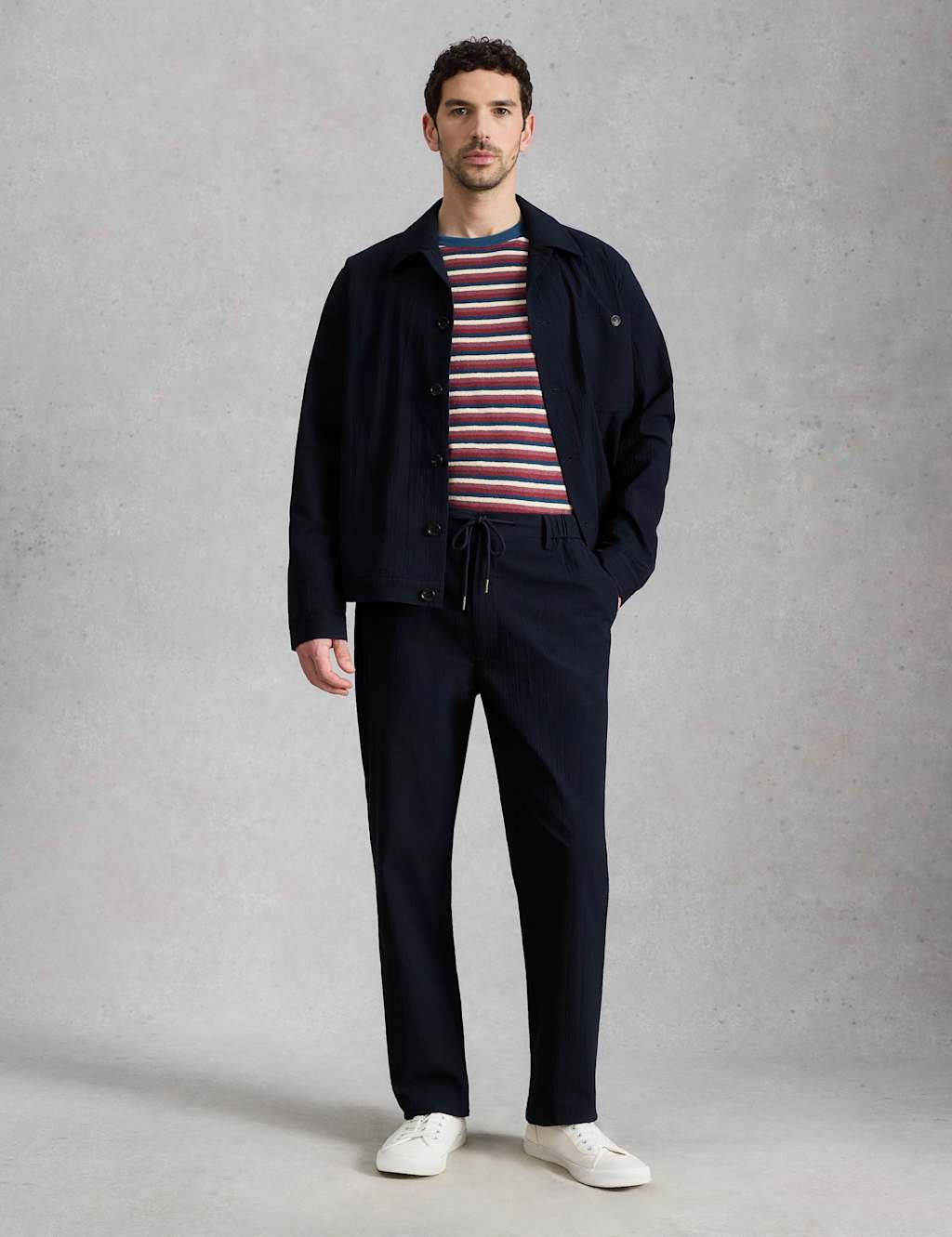 White Stuff Men's Straight Fit Pure Cotton Lightweight Trousers - 36 - Navy - Available at M&S