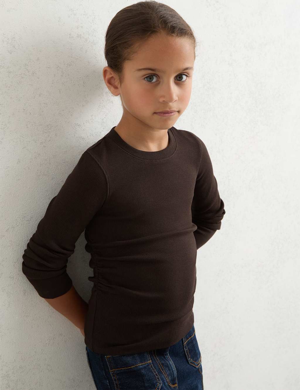 Reiss Cotton Rich Ribbed Ruched T-Shirt (4-14 Yrs) Brown