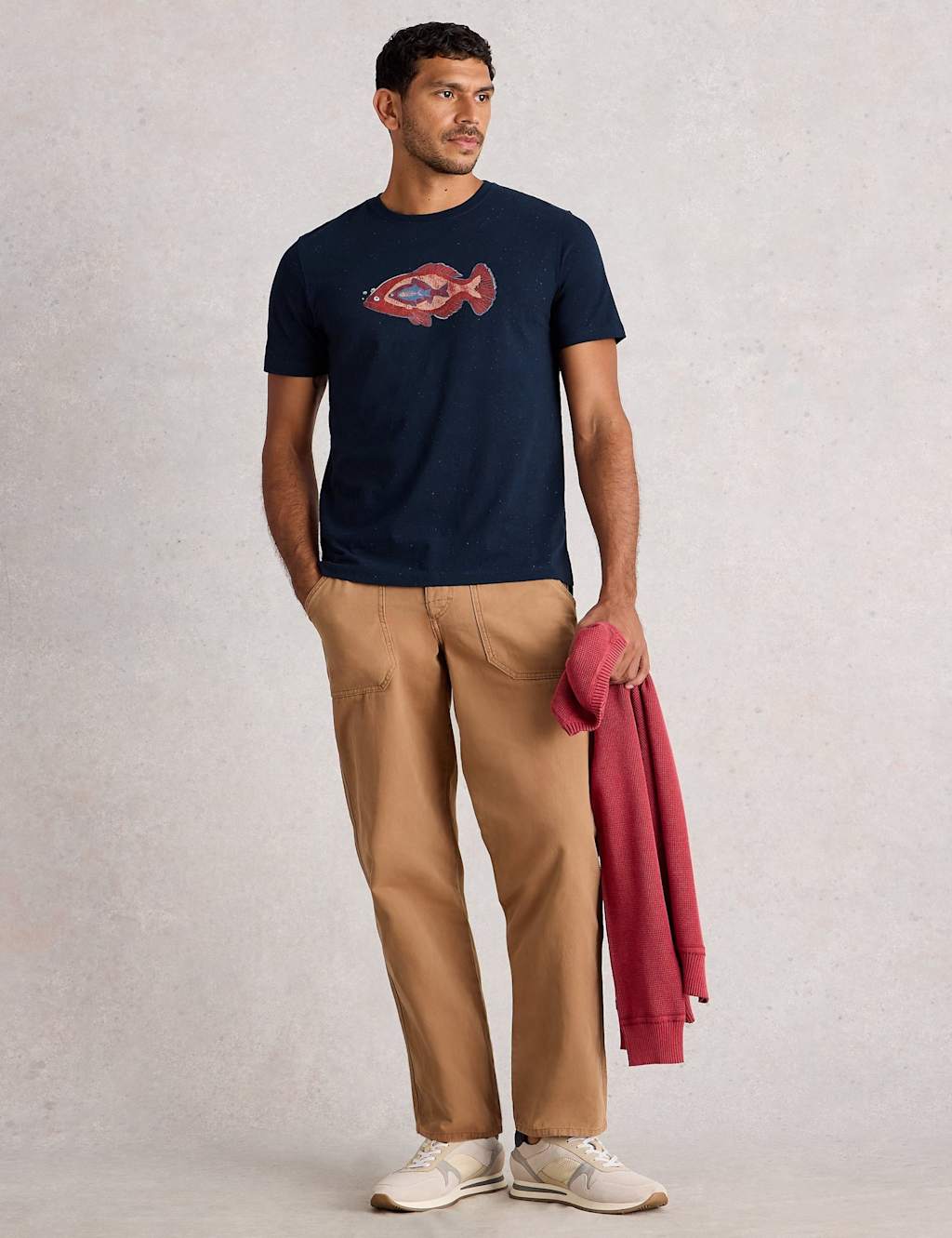 White Stuff Cotton Rich Fish Graphic T-Shirt Navy Mix