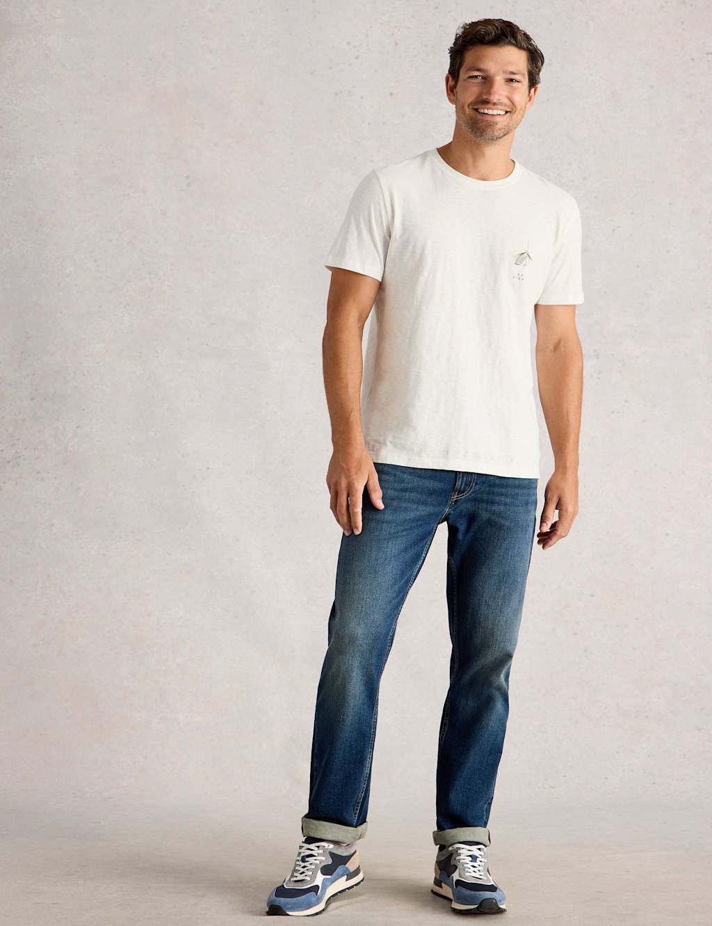 White Stuff Pure Cotton Fishing Graphic T-Shirt White Mix