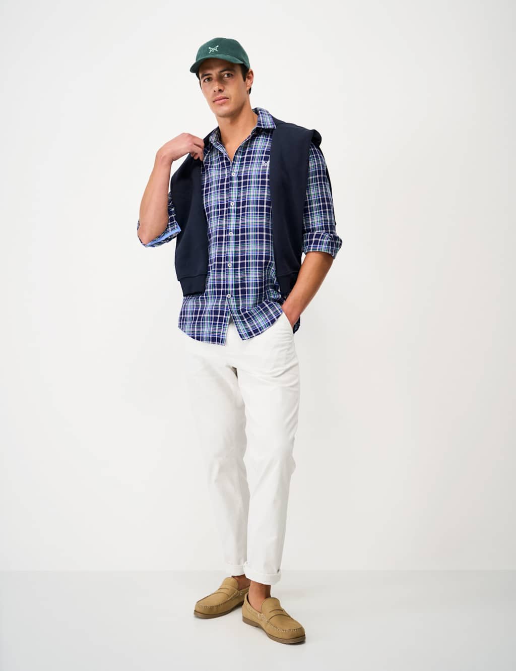 Crew Clothing Men's Regular Fit Linen and Cotton Checked Shirt - M - Medium Blue Mix - Available at M&S