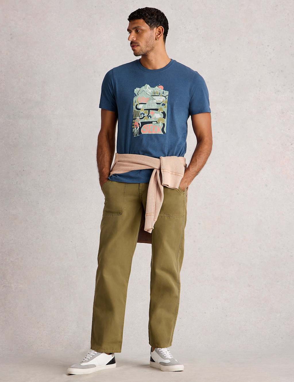 White Stuff Cotton Rich Ride & Seek Graphic T-Shirt Blue Mix