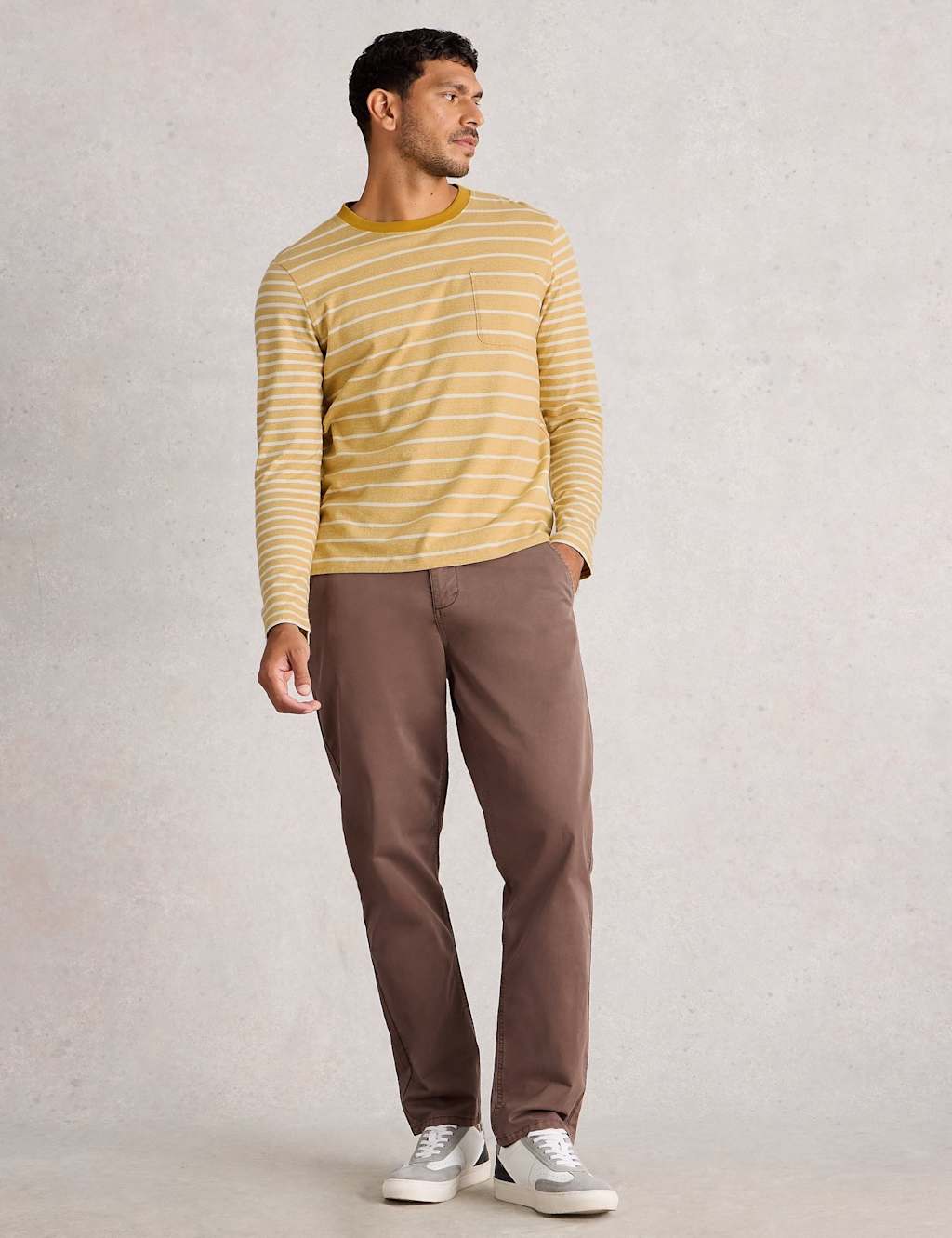 White Stuff Pure Cotton Striped Long Sleeve T-Shirt Yellow Mix