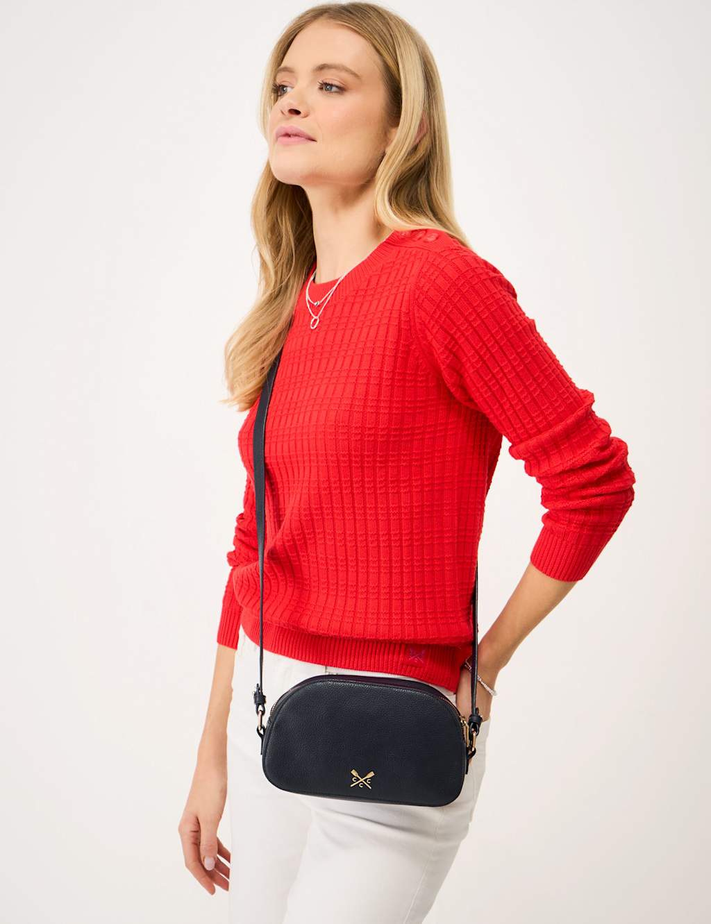 Crew Clothing Women's Leather Camera Bag - Navy - Available at M&S