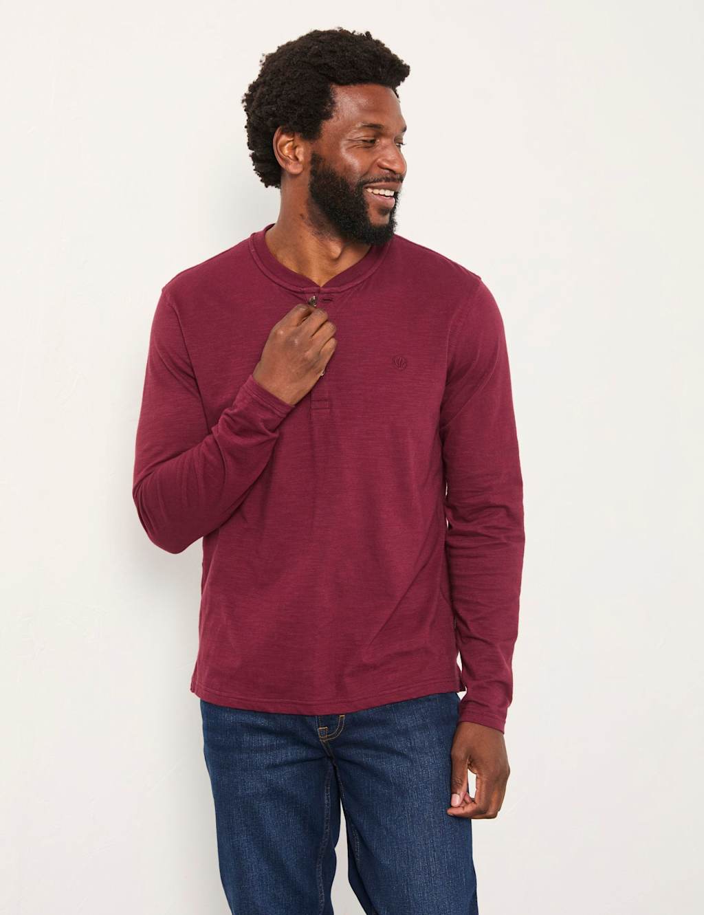 FatFace Pure Cotton Henley Long Sleeve Top Red