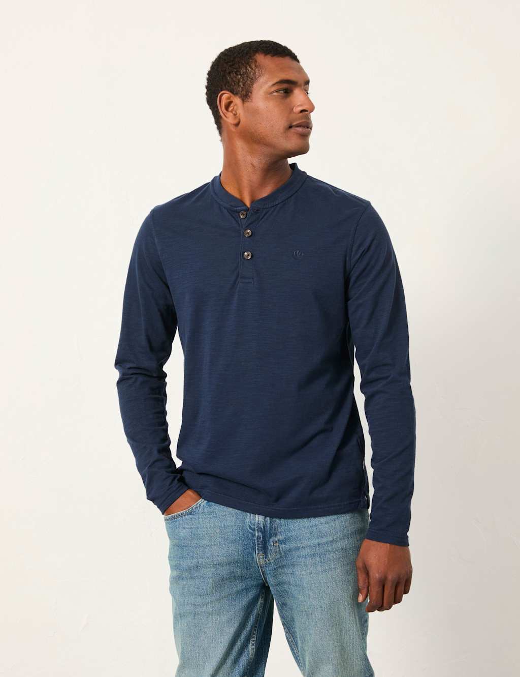 FatFace Pure Cotton Henley Long Sleeve Top Navy