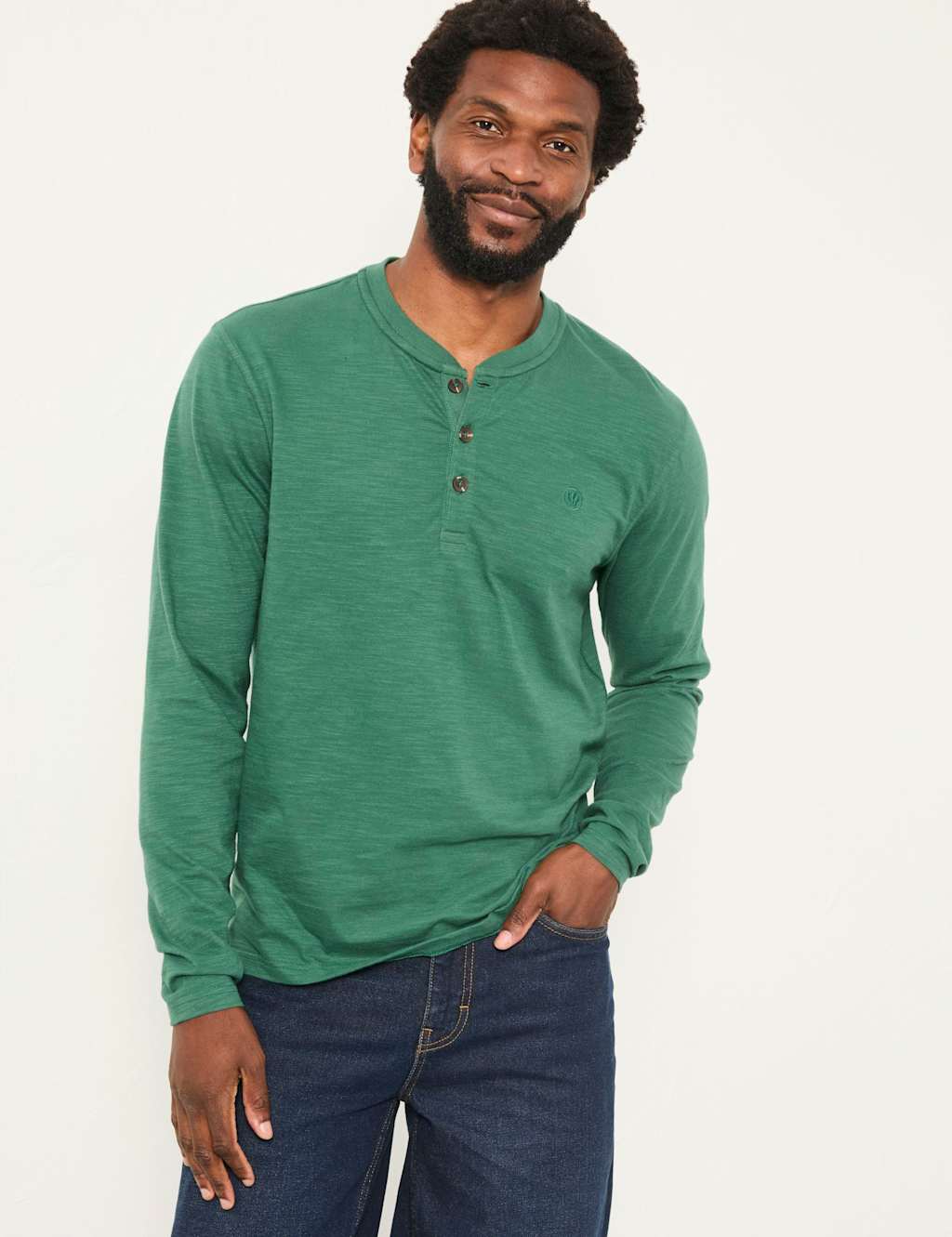 Fatface Men's Pure Cotton Woodside Henley Top - XLREG - Green, Red,Green