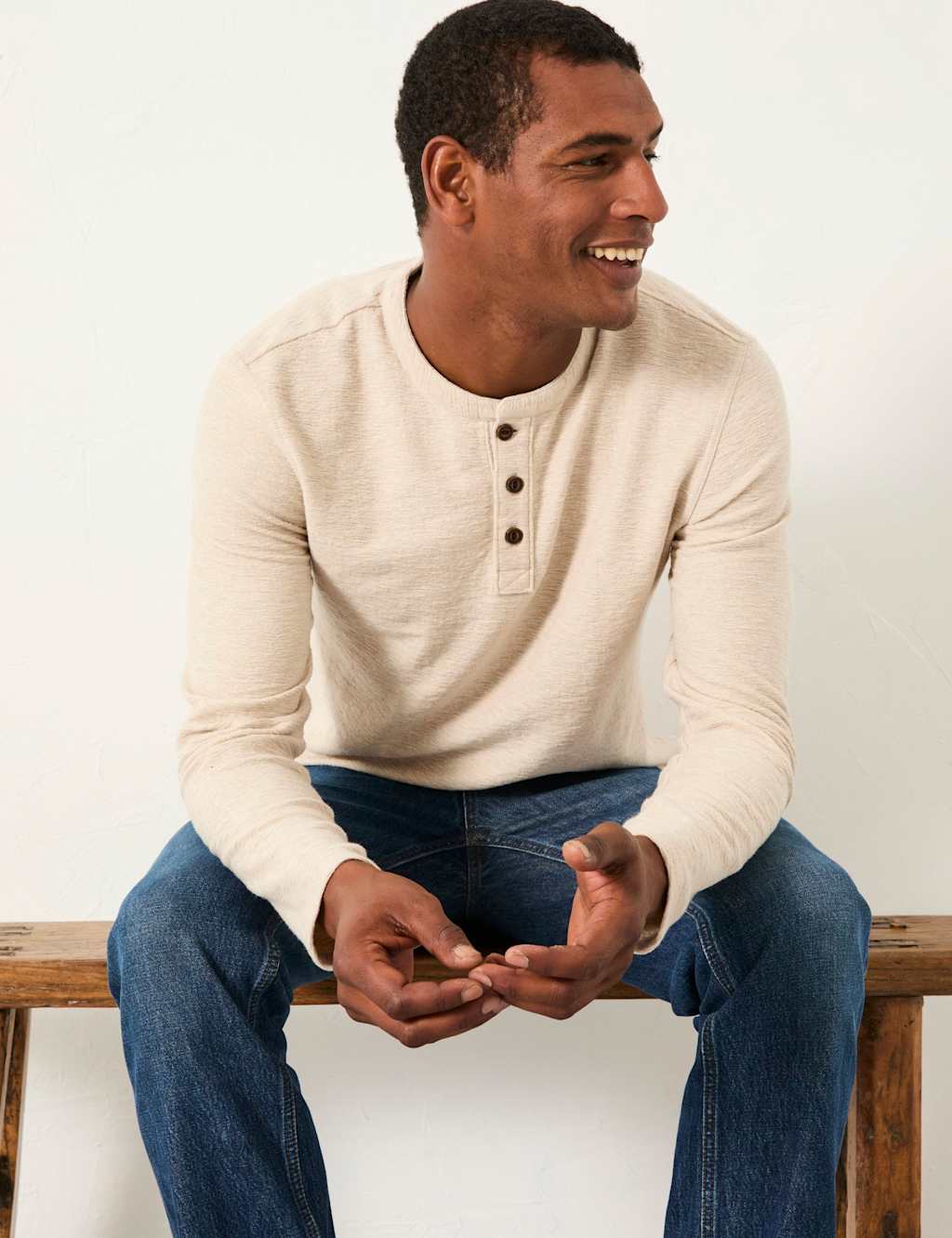 FatFace Pure Cotton Henley Long Sleeve T-Shirt Oatmeal
