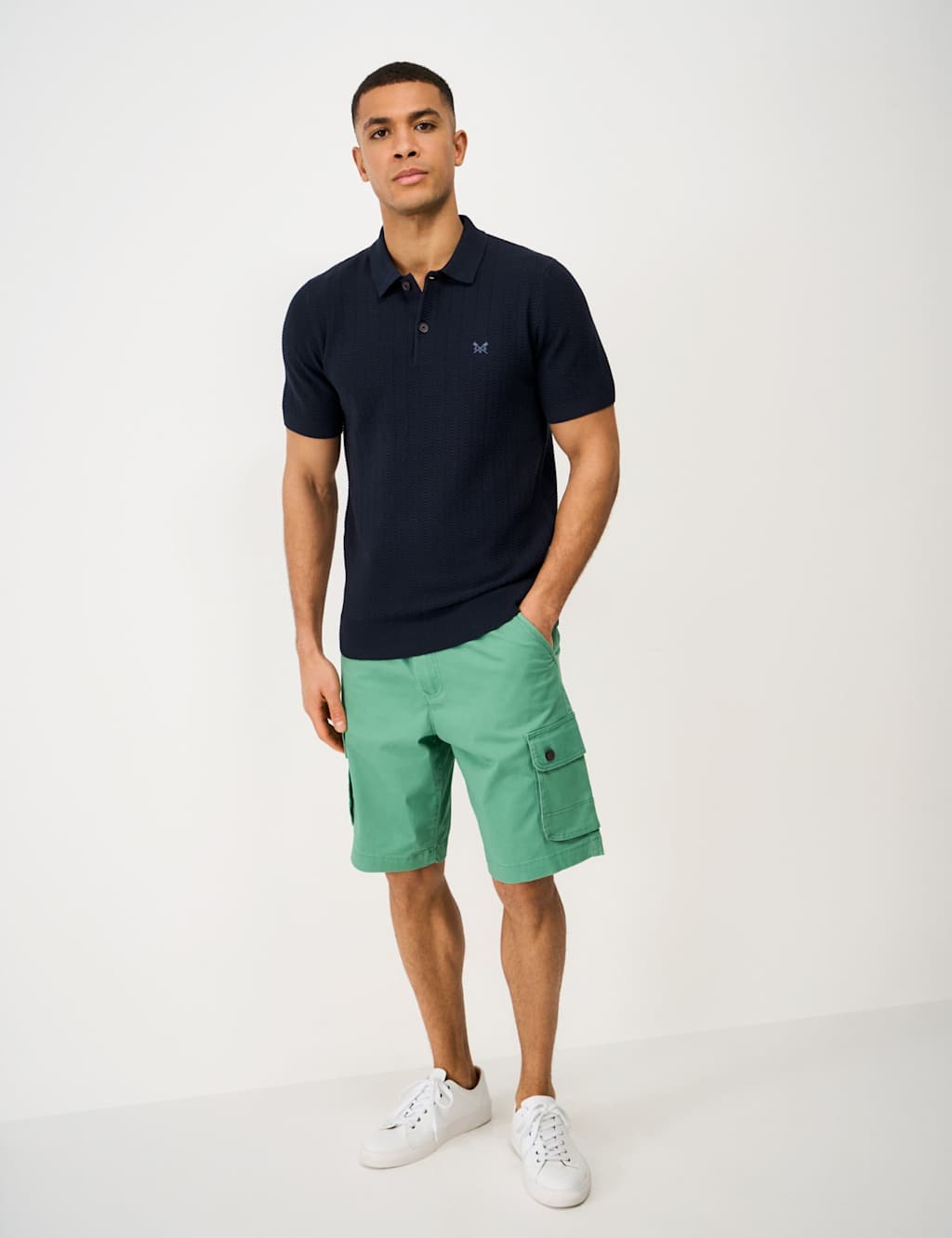 Crew Clothing Men's Pure Cotton Herringbone Knitted Polo Shirt - XL - Dark Navy - Available at M&S