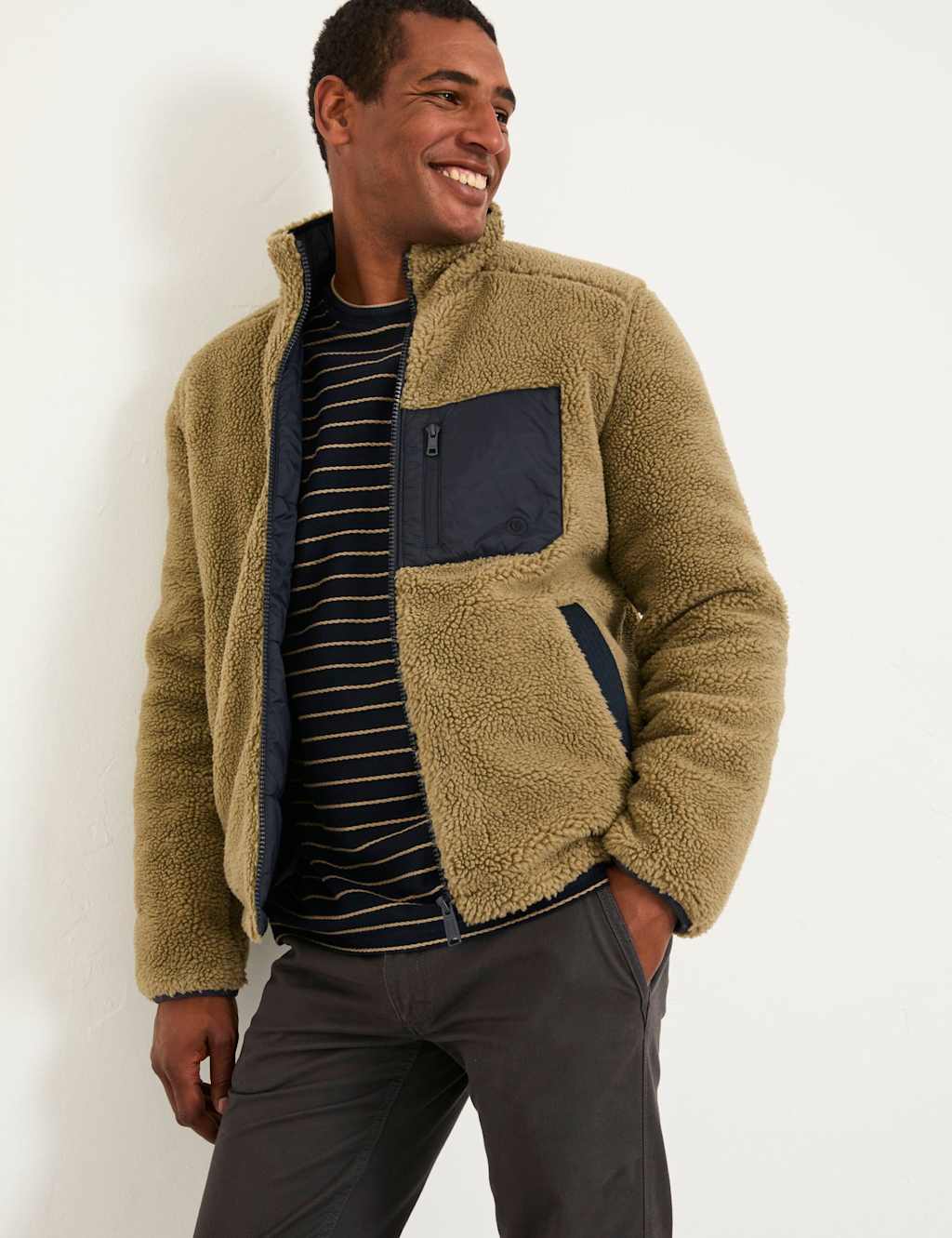 FatFace Textured Padded Bomber Jacket Khaki Mix