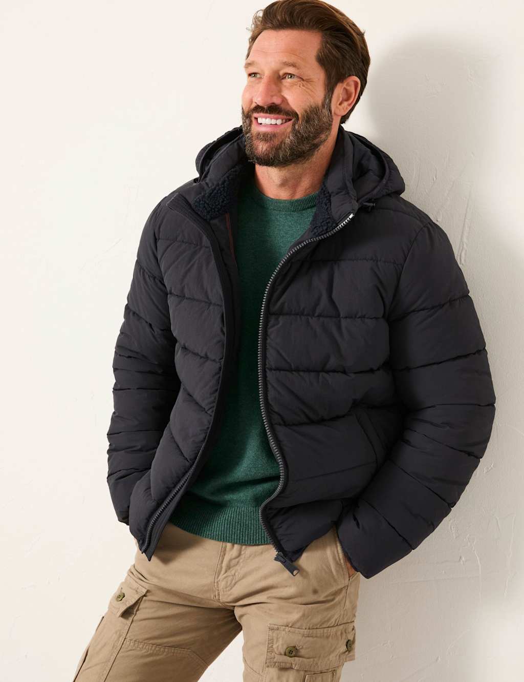 Fatface Men's Hooded Puffer Jacket - LREG - Navy, Navy,Olive
