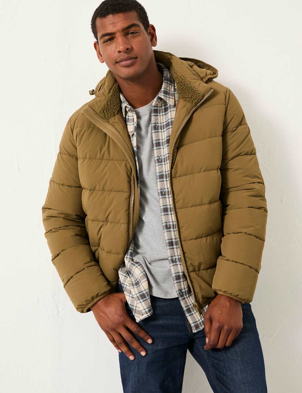 FatFace Hooded Puffer Jacket Olive