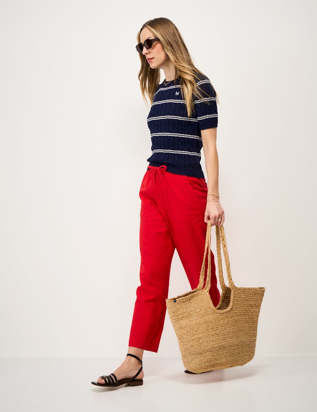 Crew Clothing Women's Pure Cotton Cable Striped Knitted Top - 16 - Navy Mix - Available at M&S