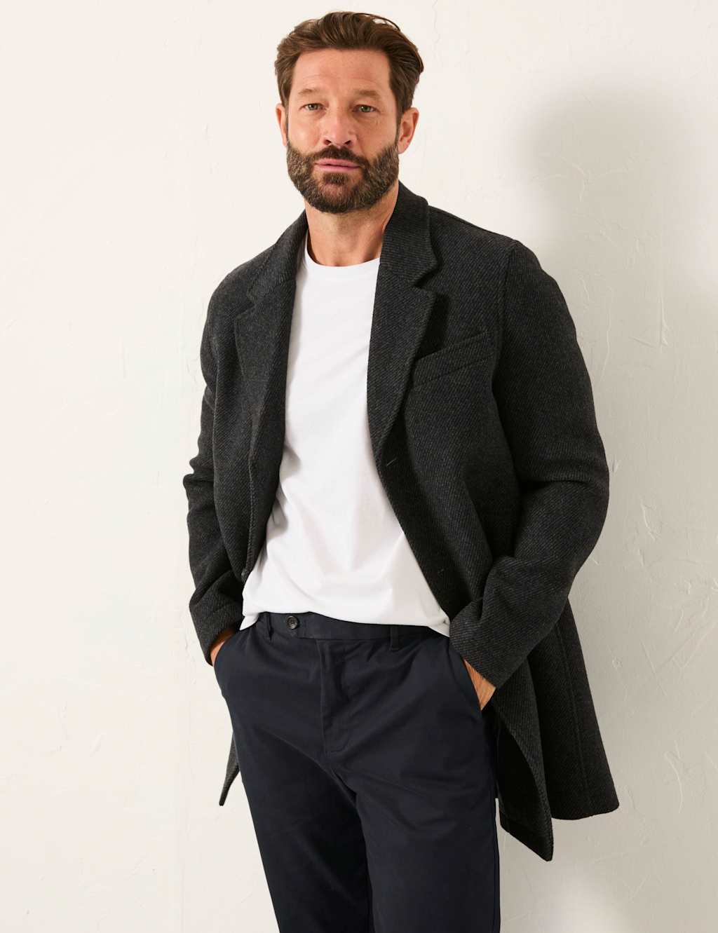 Fatface Men's Wool Blend Topcoat - MREG - Dark Grey, Dark Grey