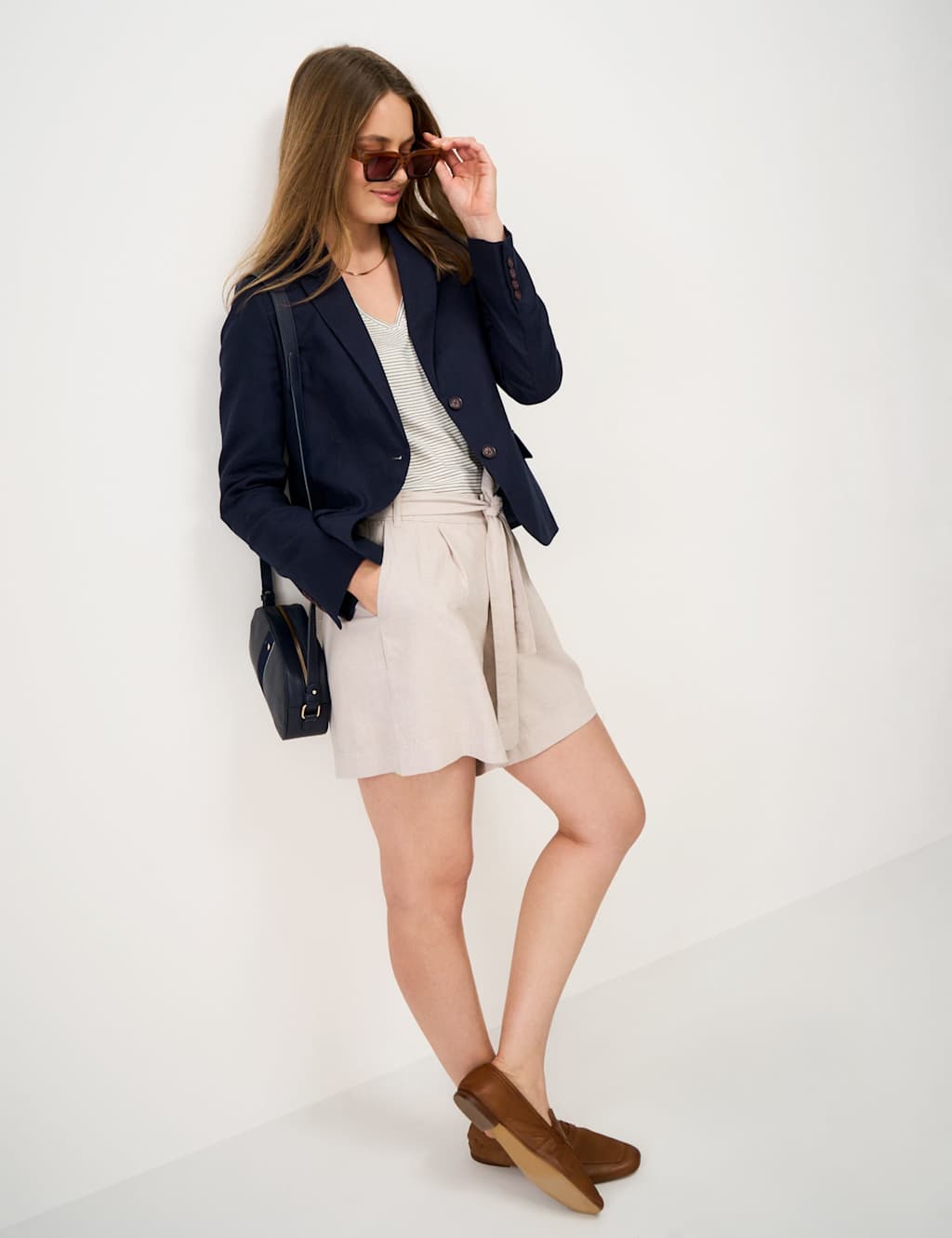 Crew Clothing Women's Linen Blend Textured Single Breasted Blazer - 10 - Navy - Available at M&S