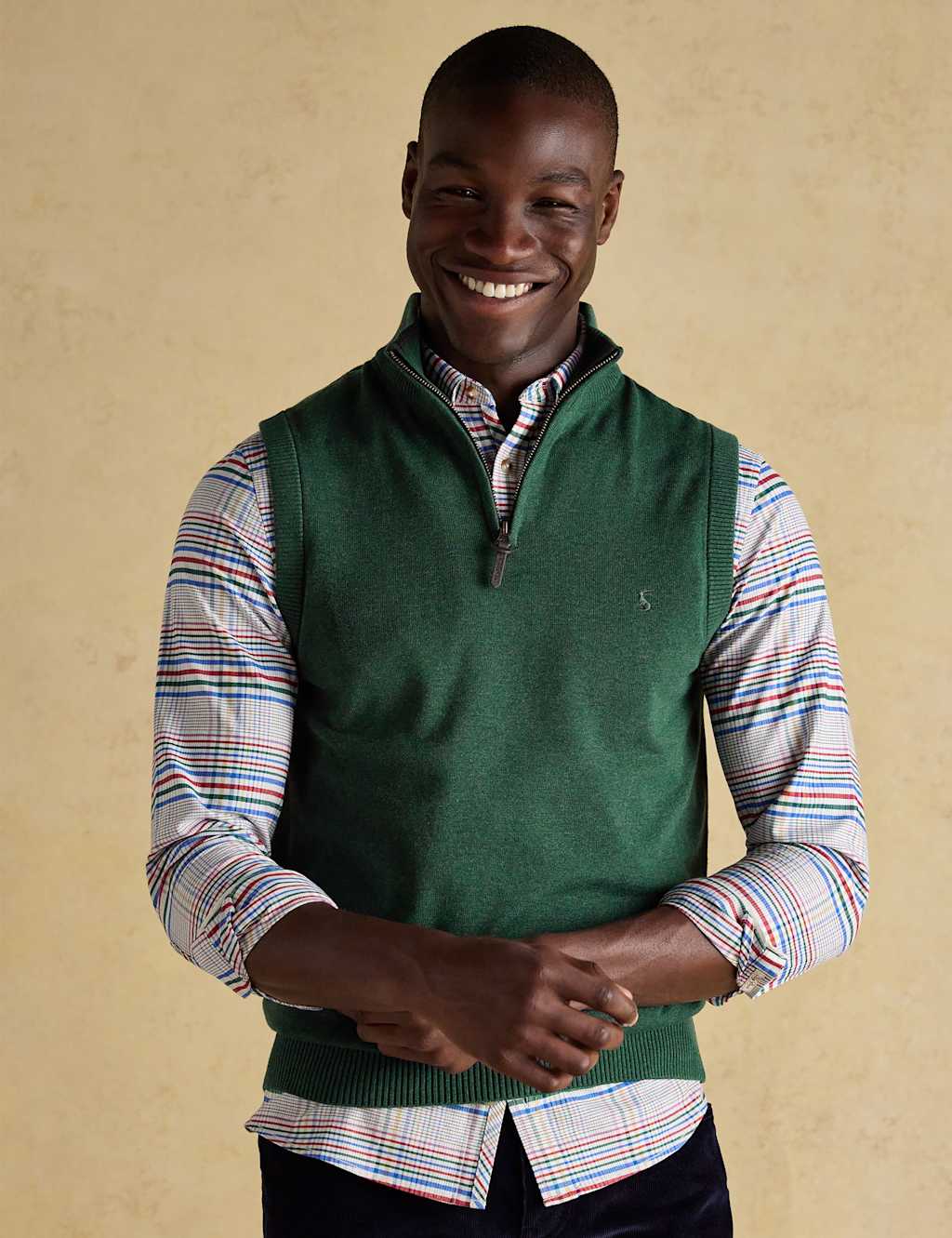 Joules Pure Cotton Quarter Zip Tank Top Green