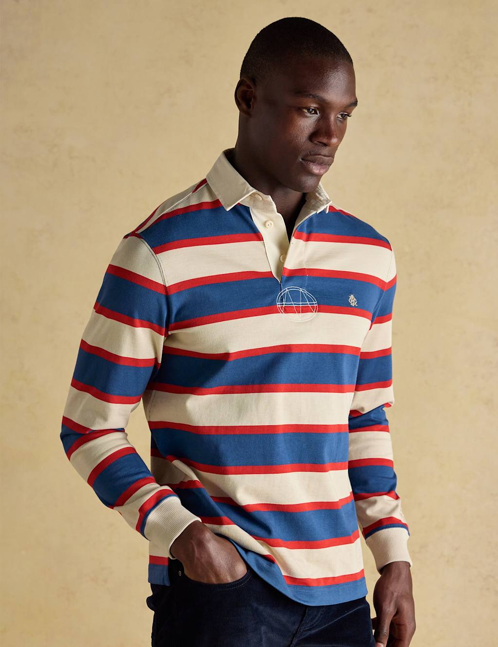 Joules Pure Cotton Striped Rugby Shirt Blue Mix