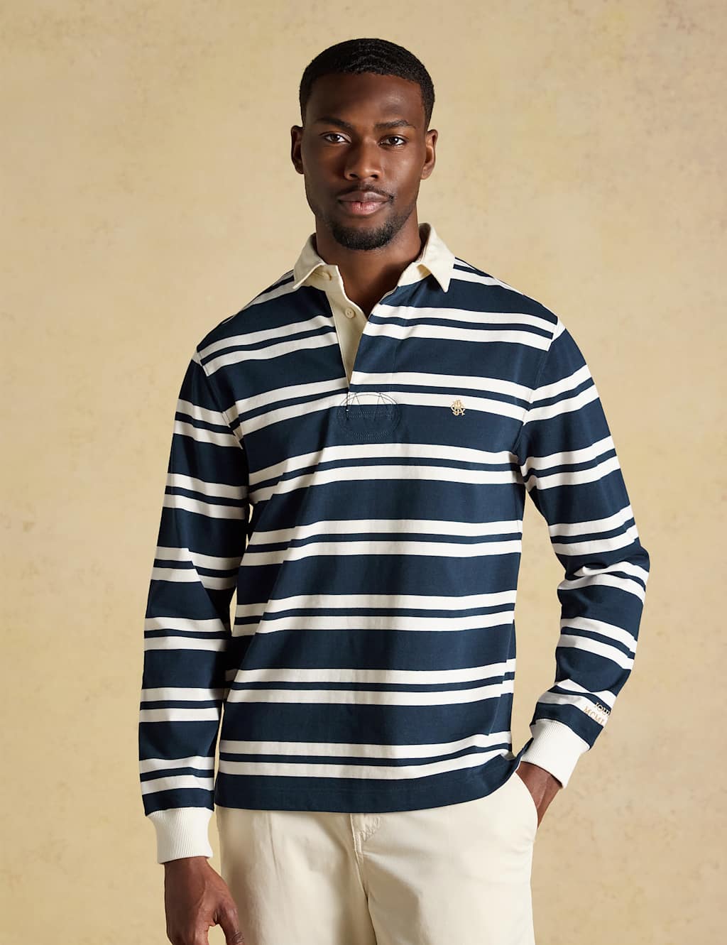 Joules Men's Pure Cotton Striped Rugby Shirt - L - Navy Mix - Available at M&S