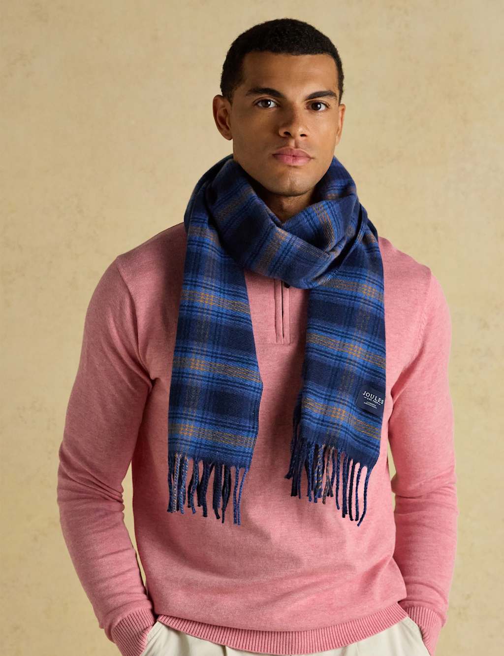 Joules Men's Checked Scarf - Blue Mix - Available at M&S