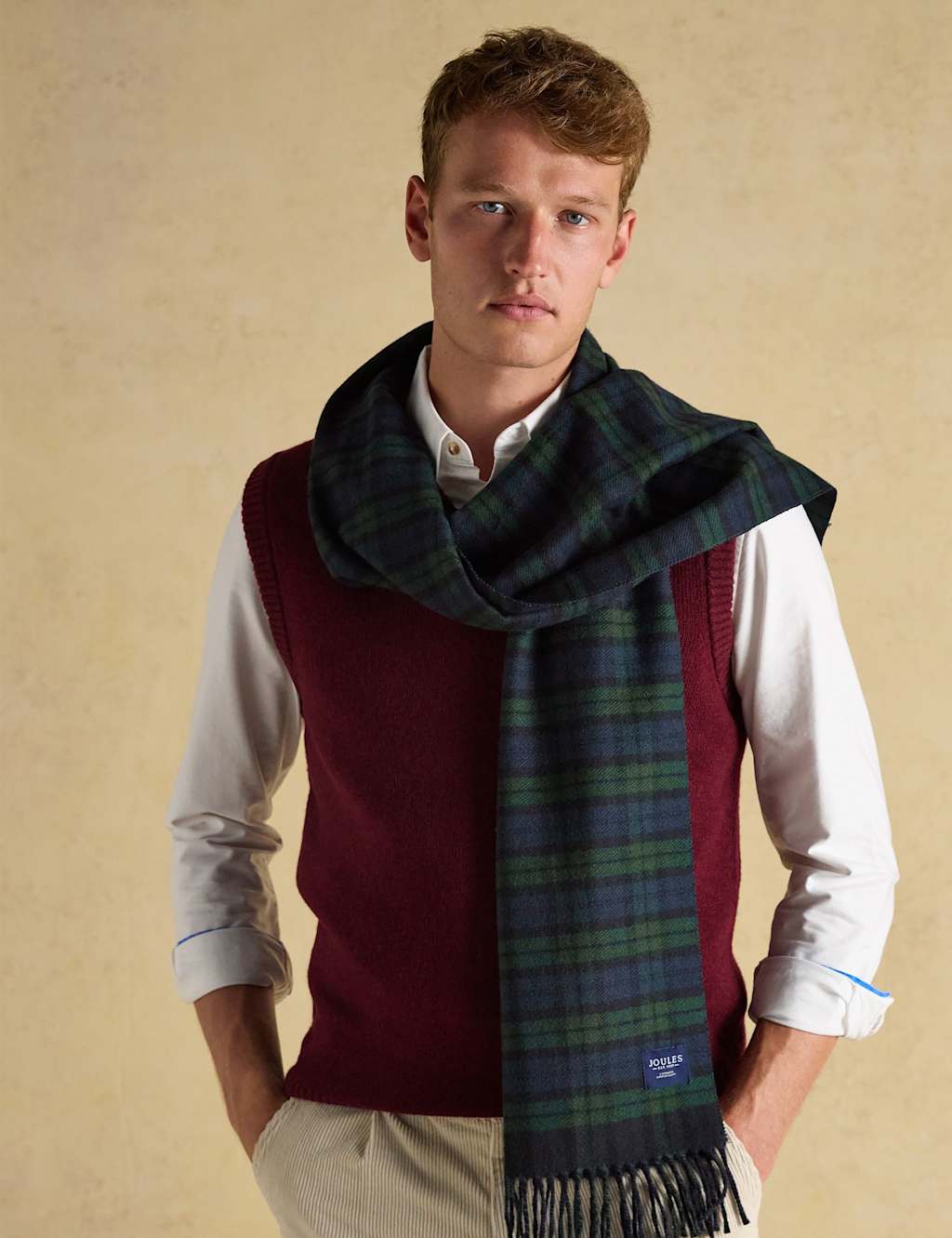 Joules Checked Scarf Navy Mix