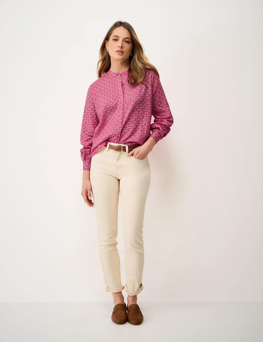 Crew Clothing Women's Cotton Rich Printed Blouse - 12 - Medium Pink - Available at M&S