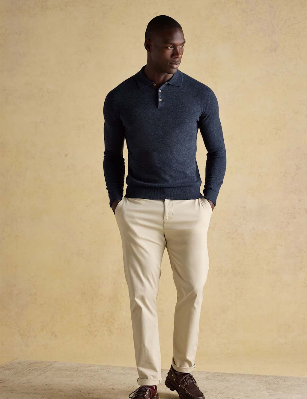 Joules Wool Rich Knitted Polo Shirt Navy