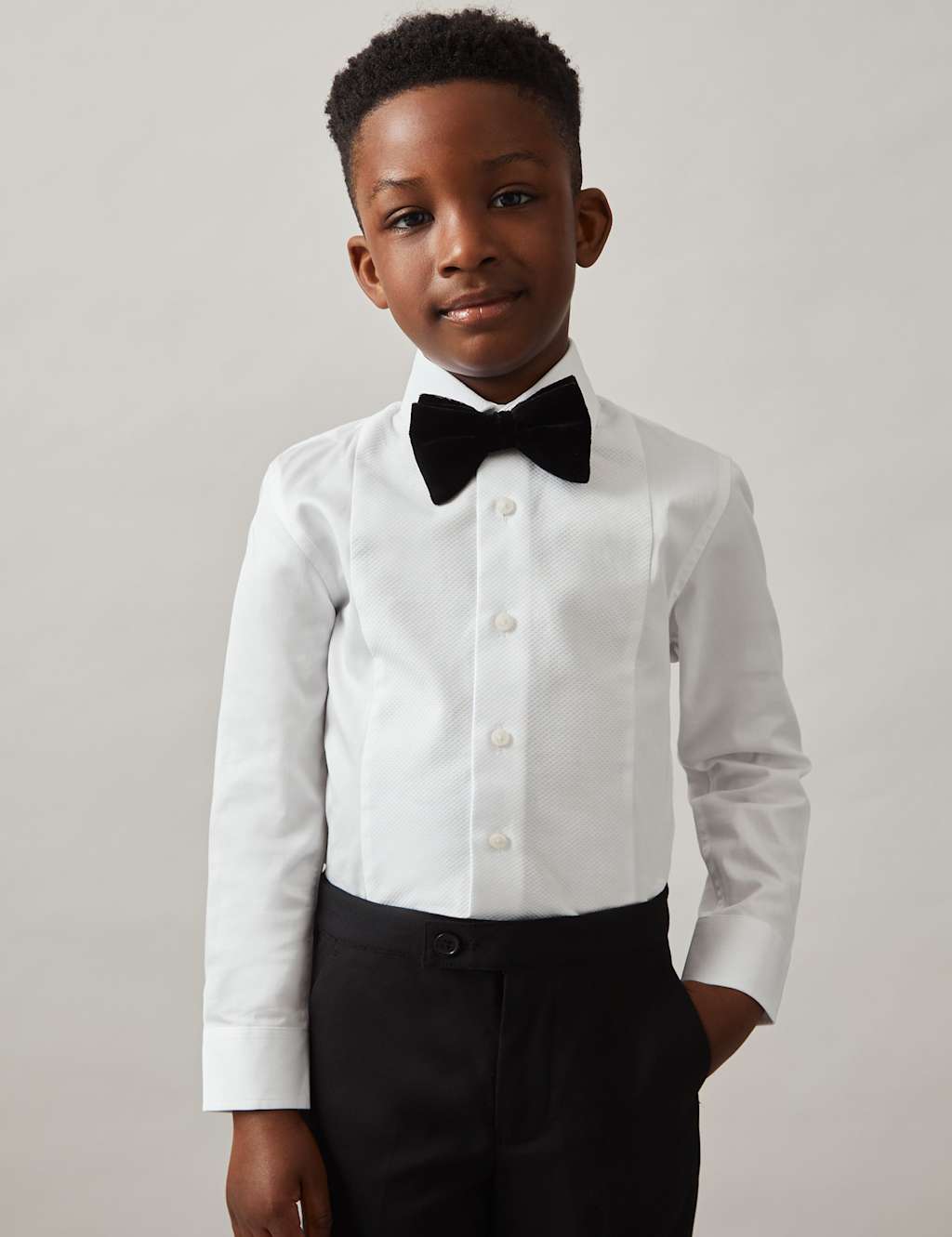 Reiss Pure Cotton Textured Bib Shirt (3-14 Yrs) White