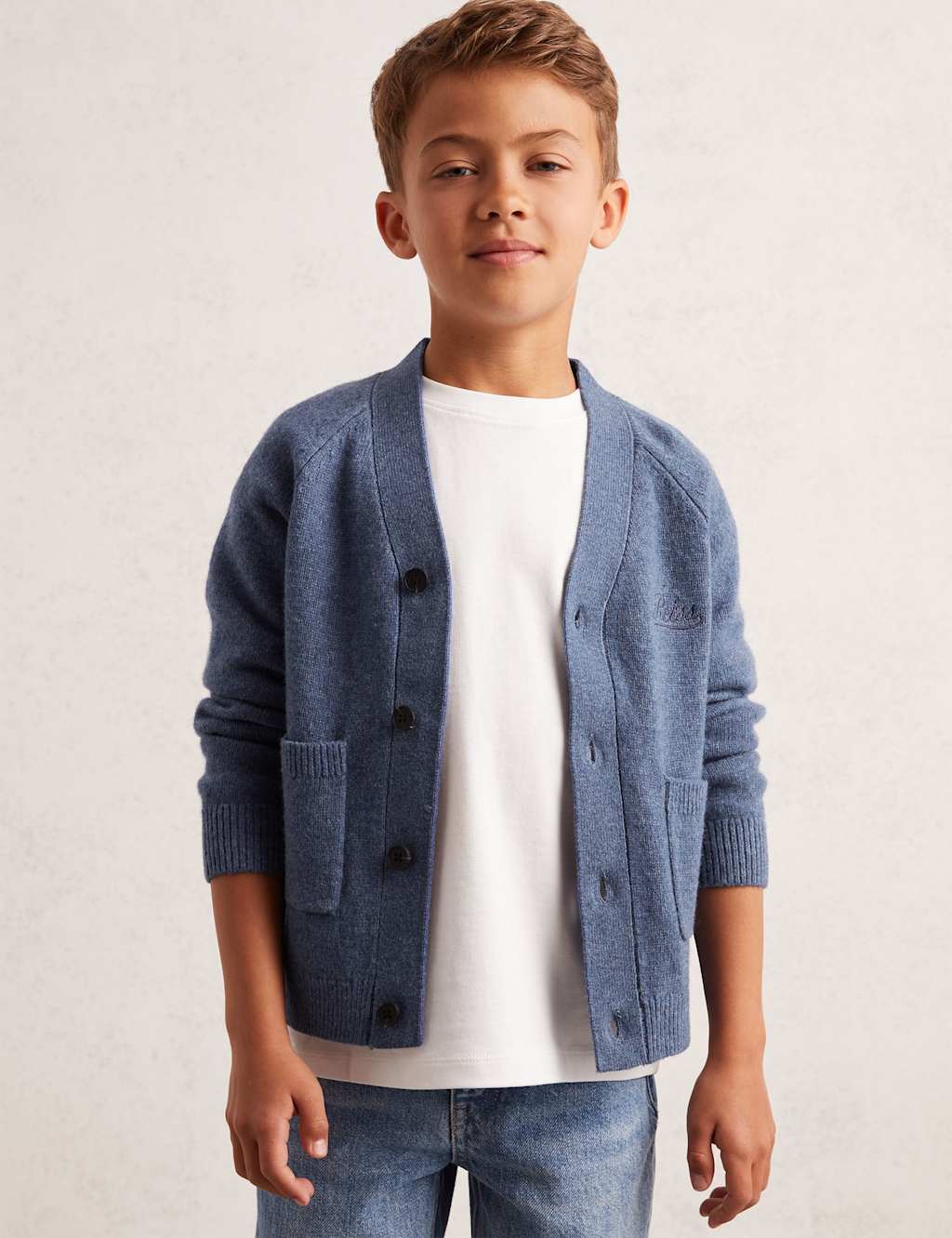 Reiss Pure Wool Knitted Back Logo Cardigan (3-14 Yrs) Dark Blue